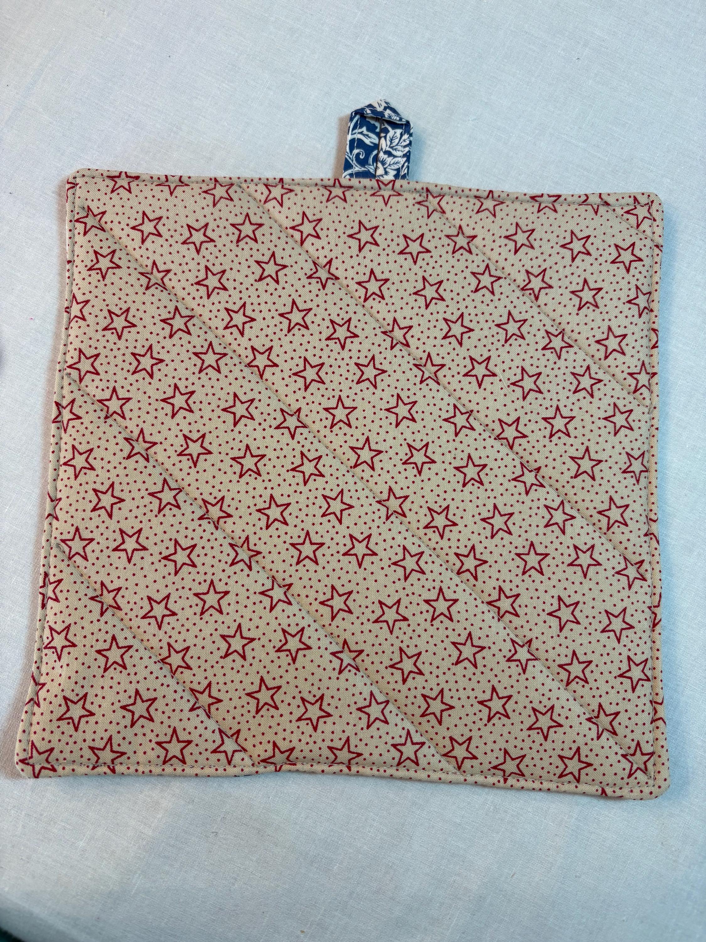 Pair of Patriotic red whit blue potholders, 8” homemade quilted view 4
