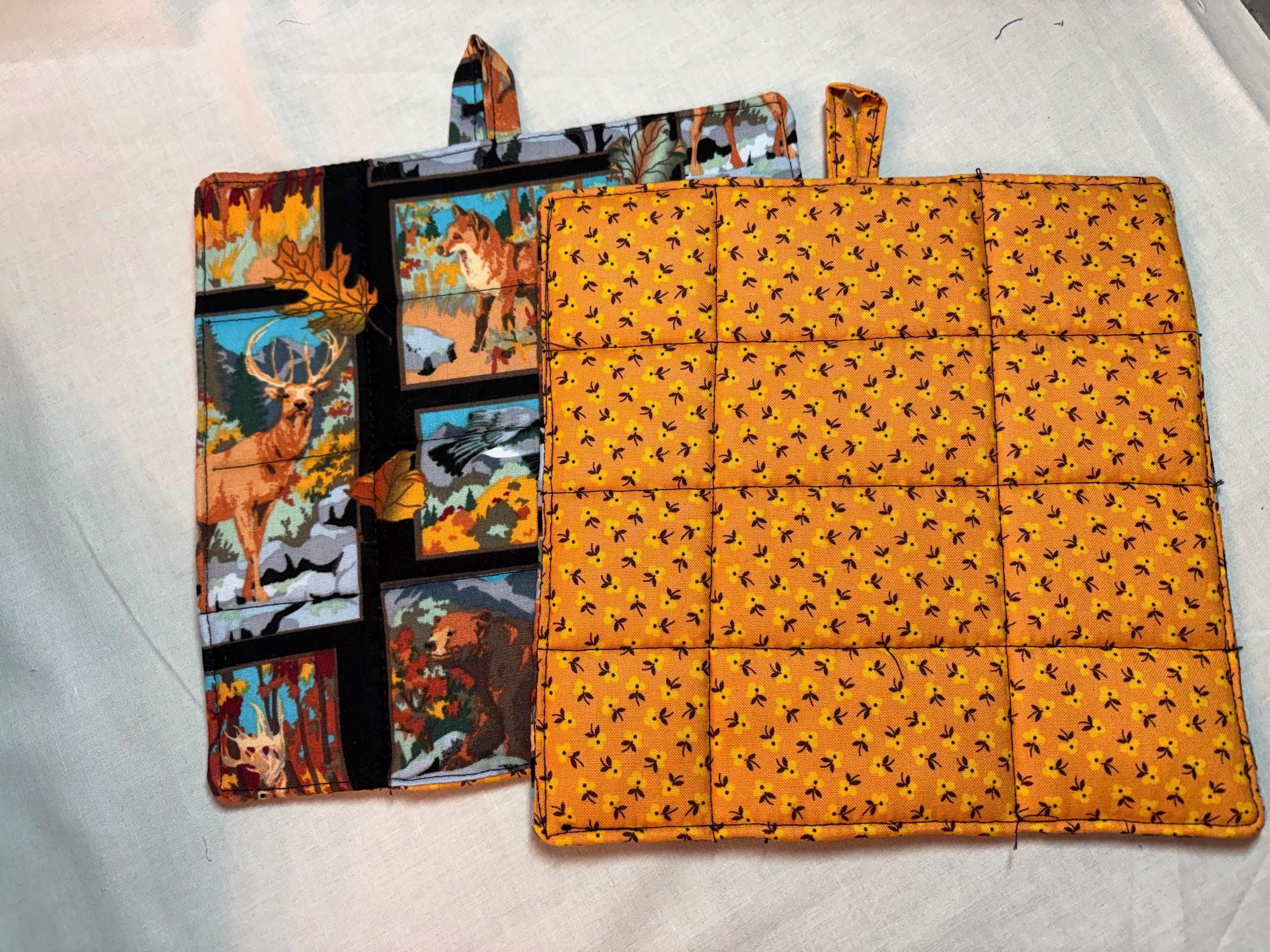 Pair of Wildlife cabin potholders, 7.75” homemade quilted view 2