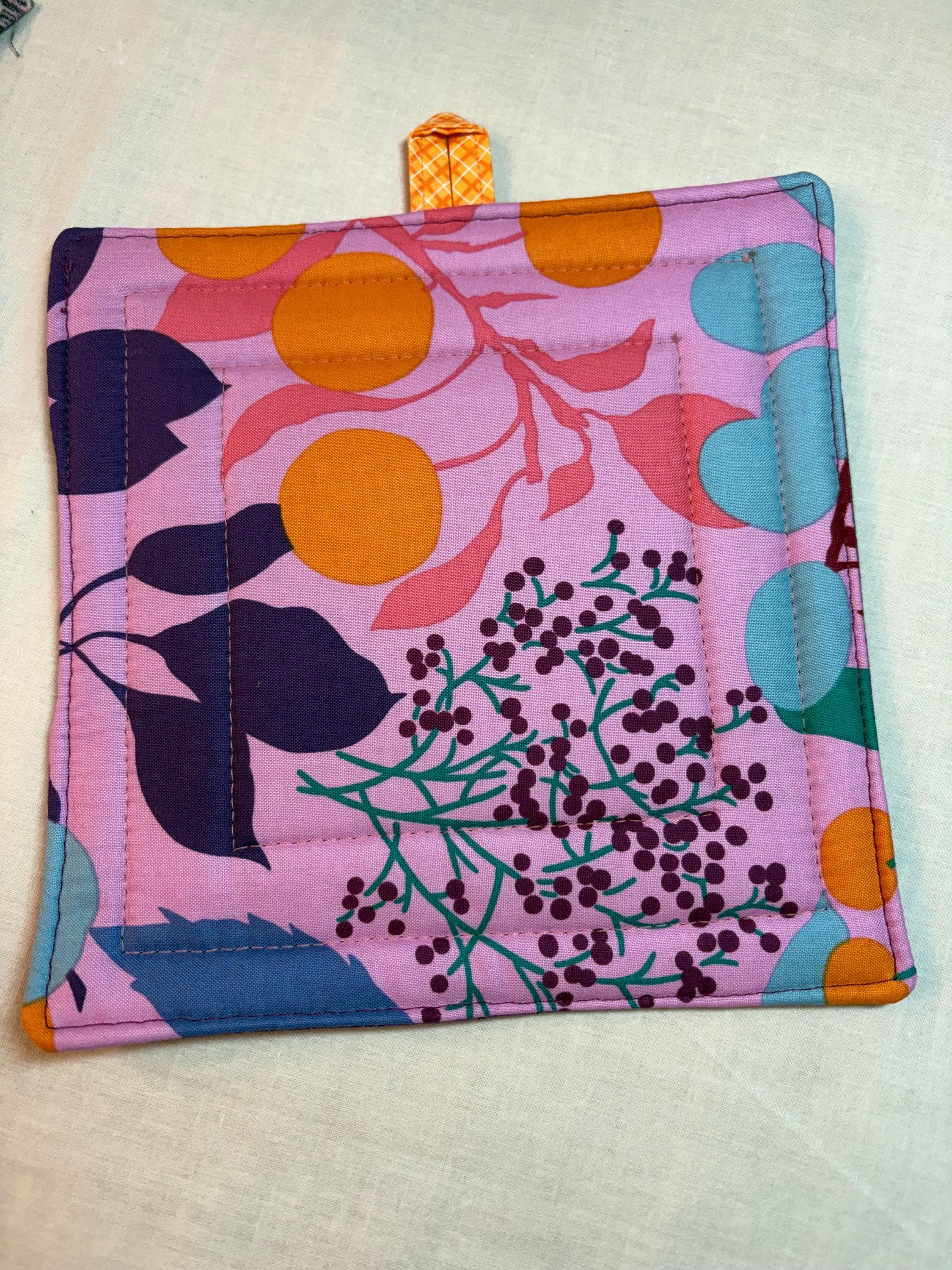 Single Tula Teacups potholder, 8” homemade quilted view 2