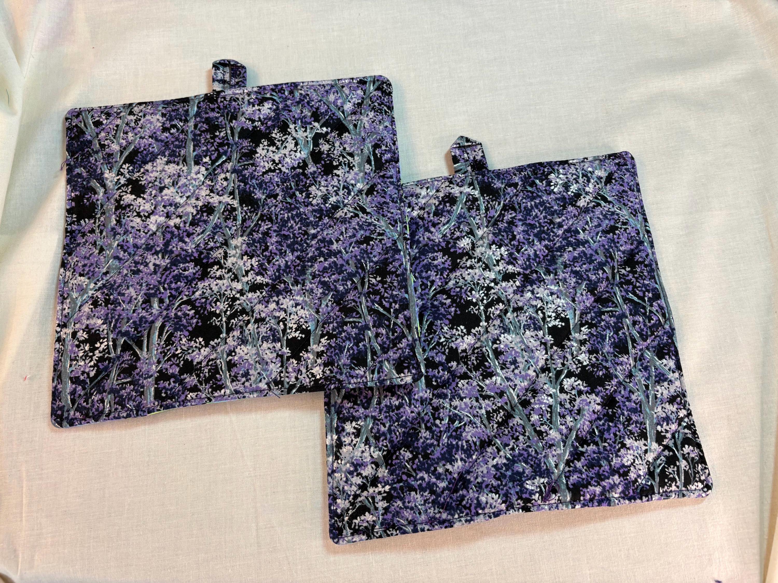 Pair of purple potholders, 8” homemade quilted view 5