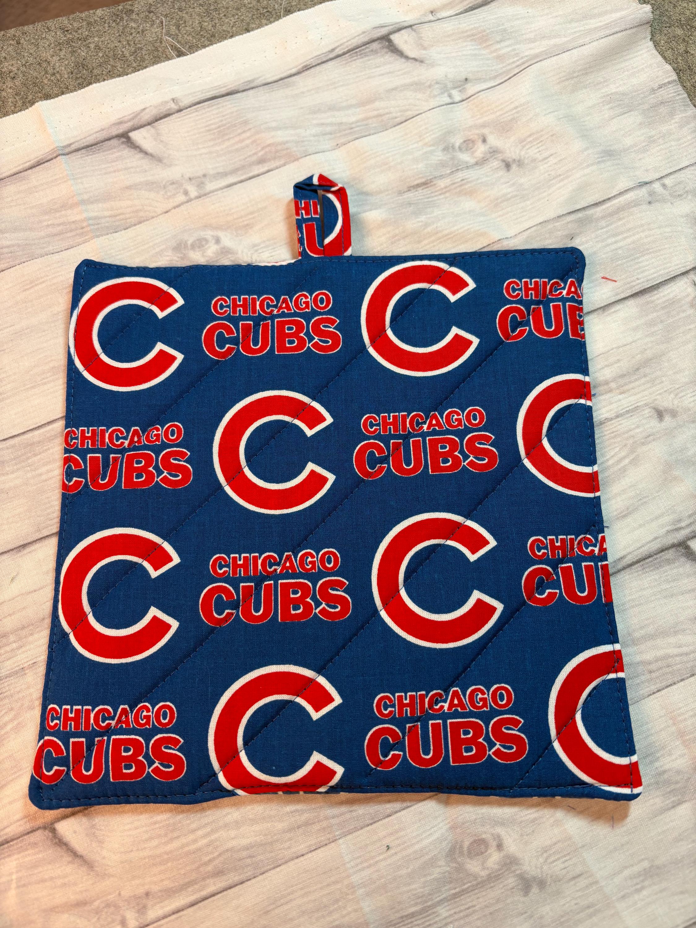 Pair Chicago Cubs Baseball potholders 8.25” homemade quilted gift