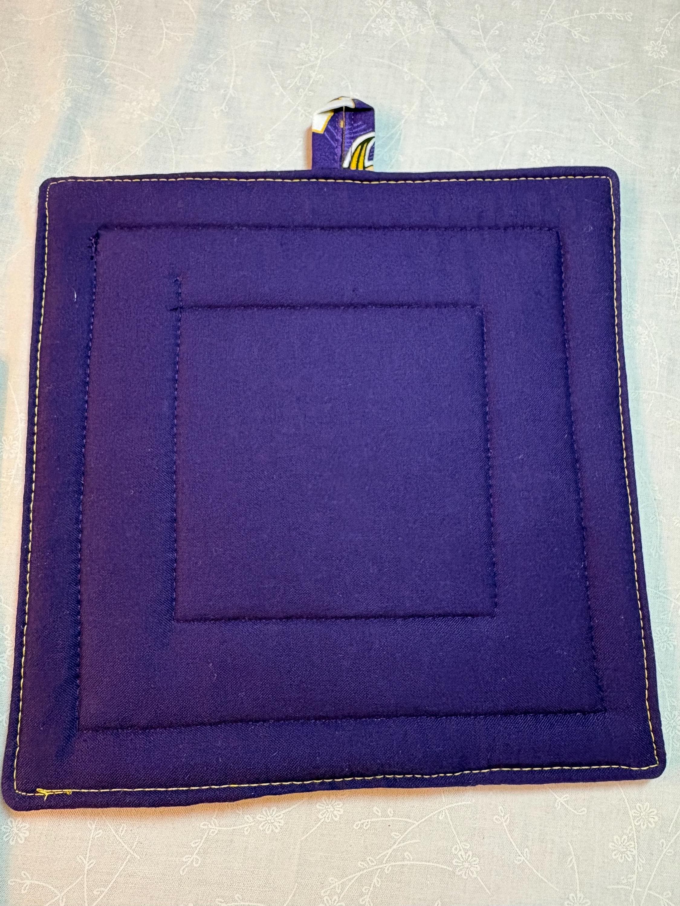 Made in Minnesota Pair MN Vikings football potholders 8.25” homemade quilted gift view 3