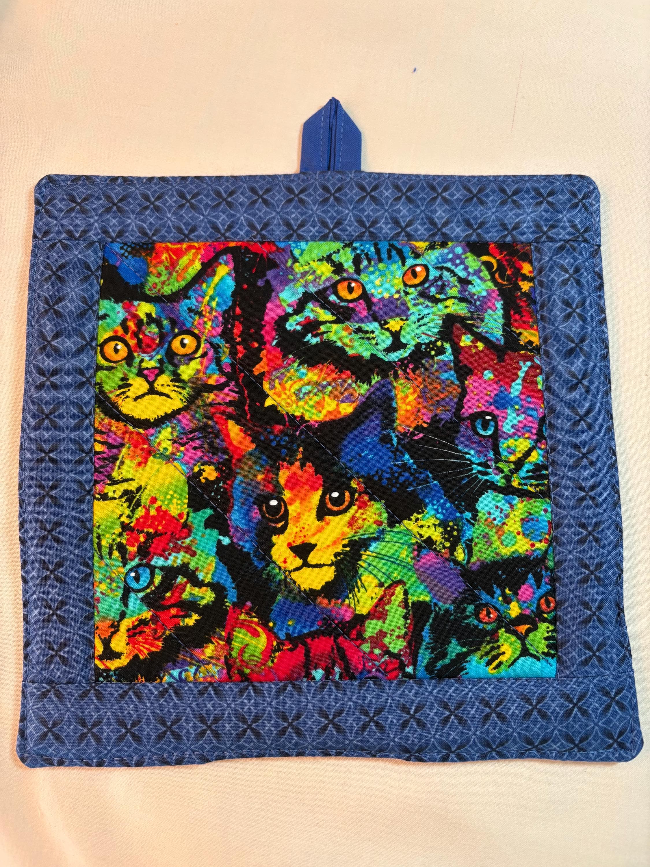 Single Kitty cat potholder 8” homemade quilted gift