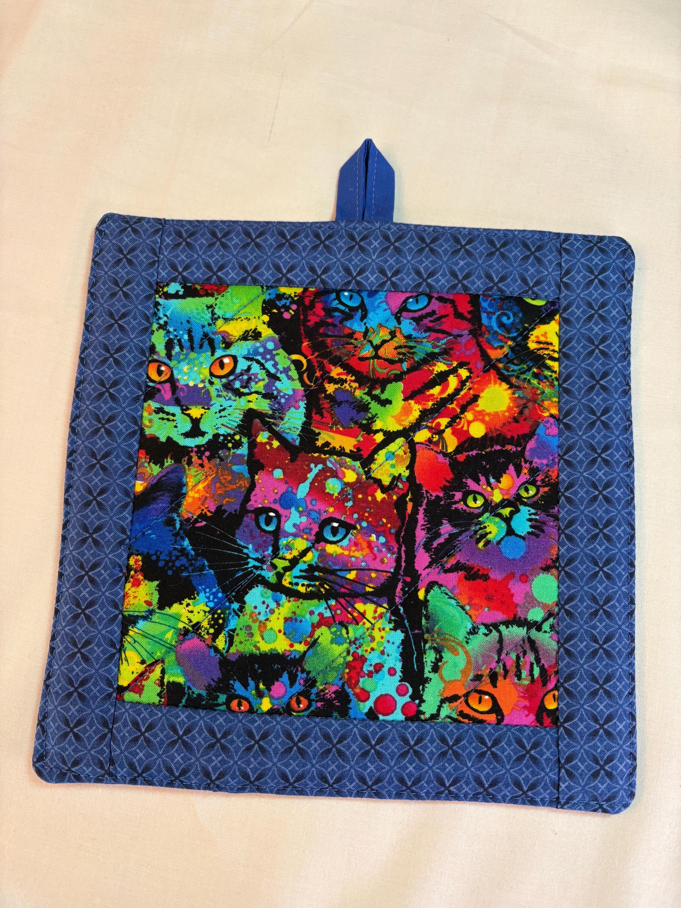 Single Kitty cat potholder 8” homemade quilted gift view 2