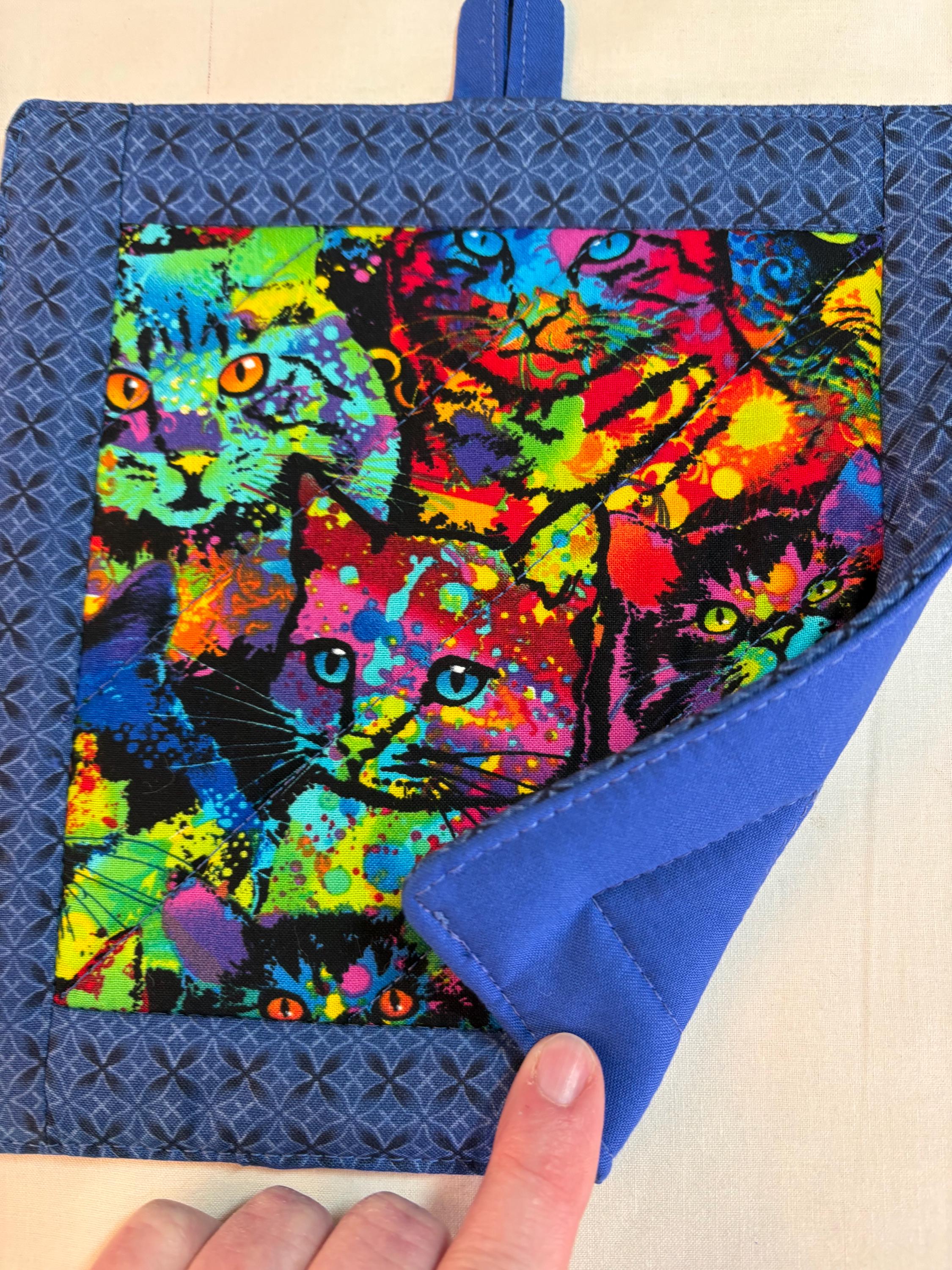 Single Kitty cat potholder 8” homemade quilted gift view 4