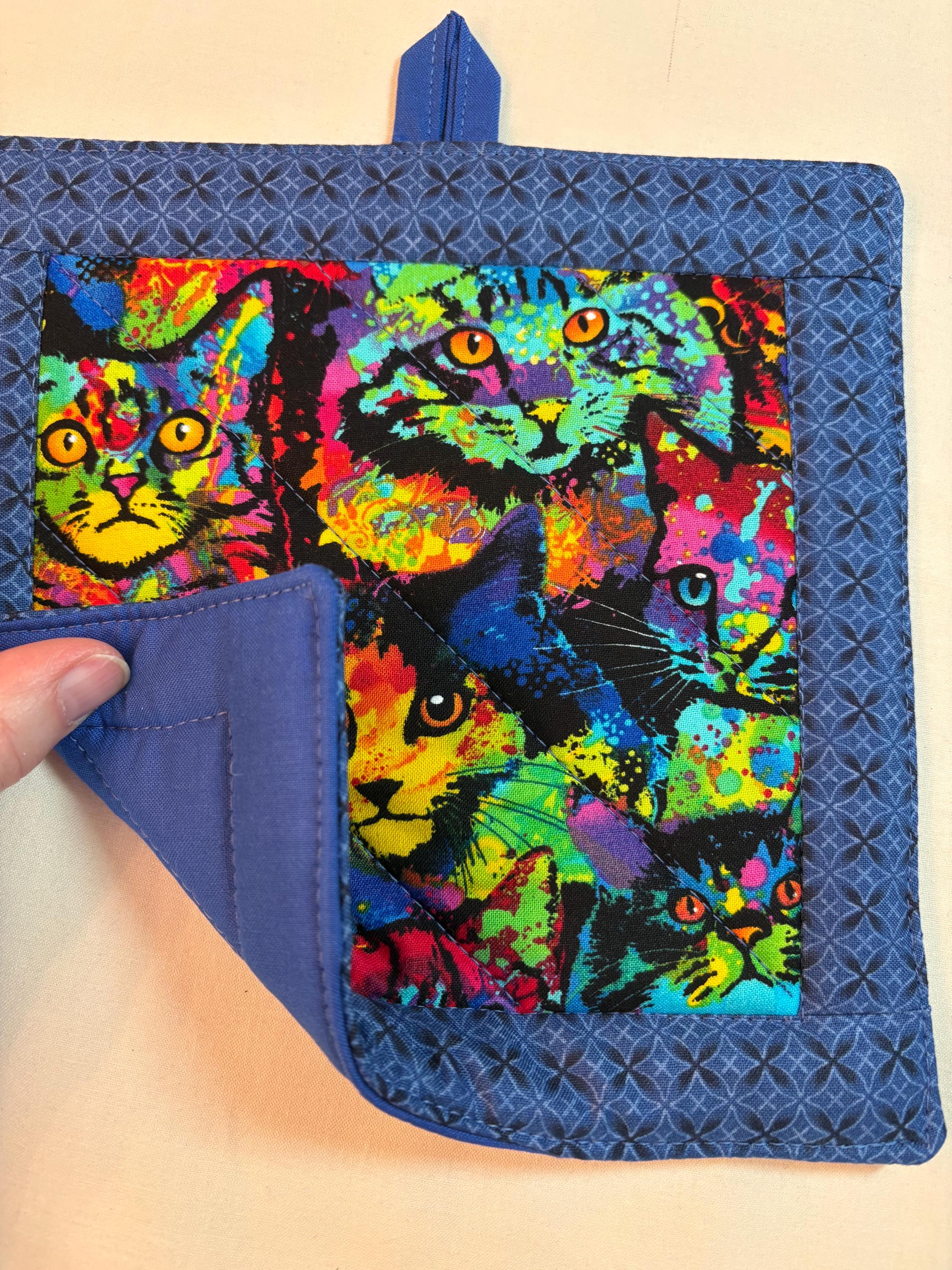 Single Kitty cat potholder 8” homemade quilted gift view 6