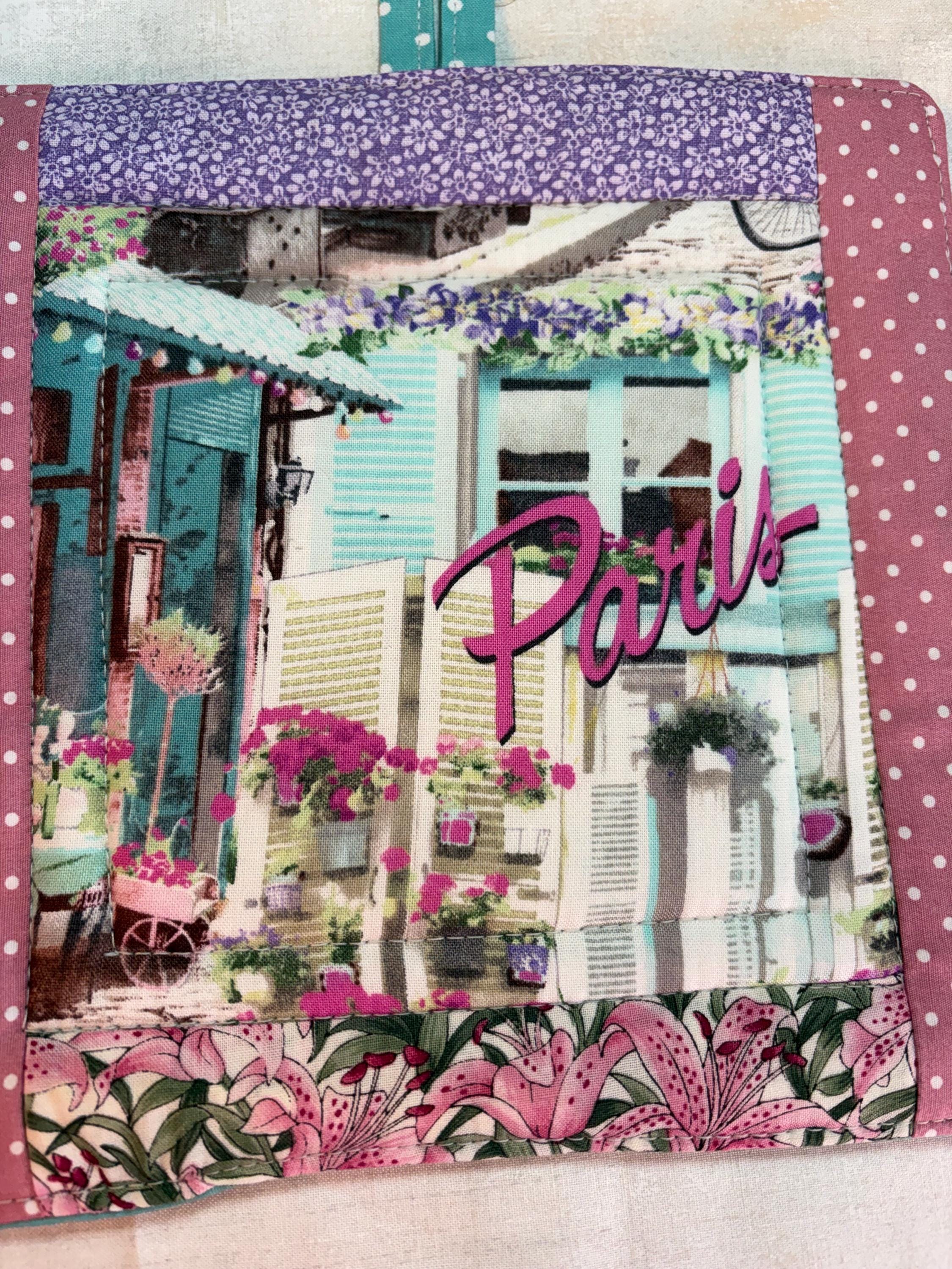 Pair Paris potholders 8.25” homemade quilted gift view 2