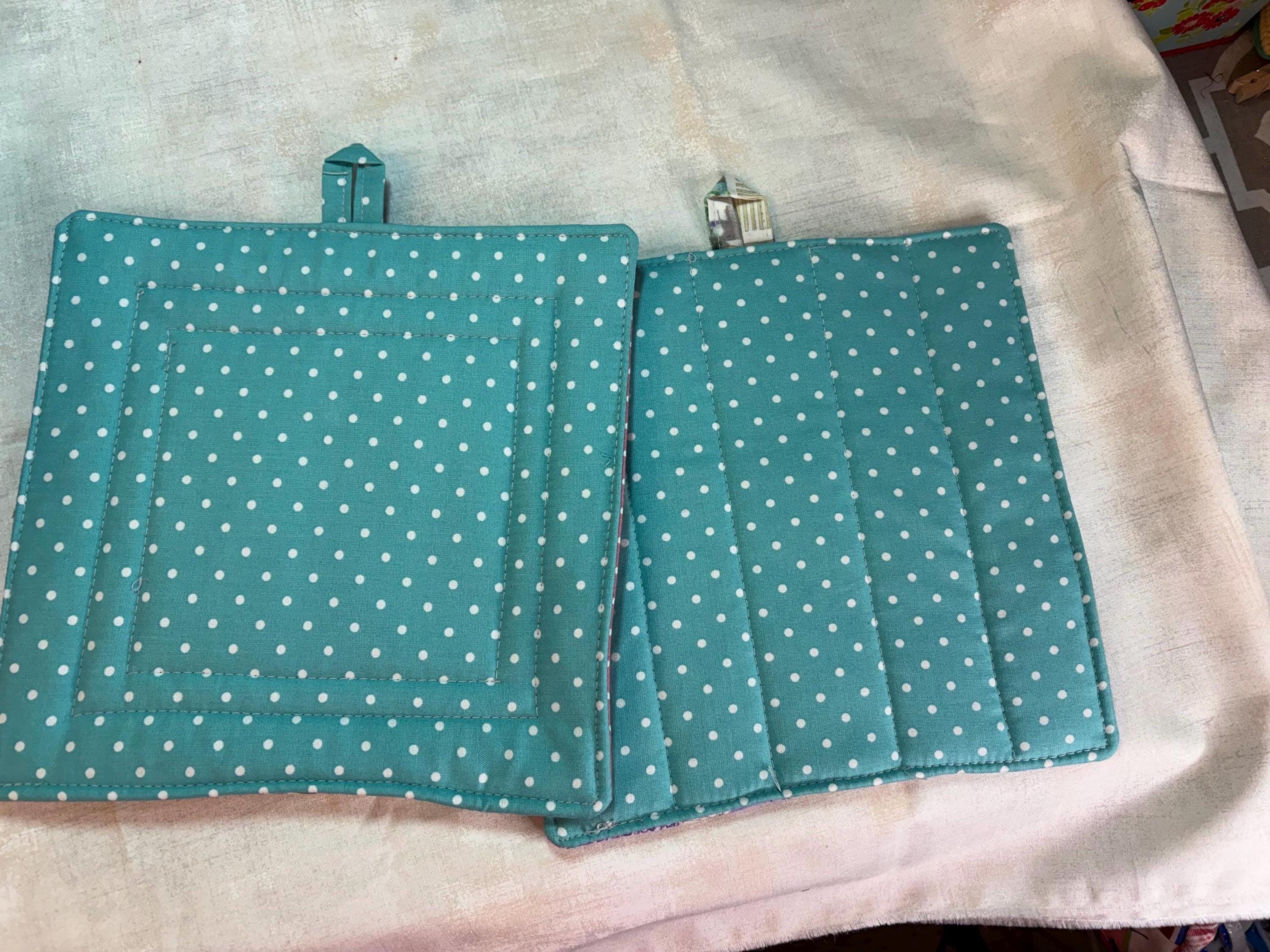 Pair Paris potholders 8.25” homemade quilted gift view 4
