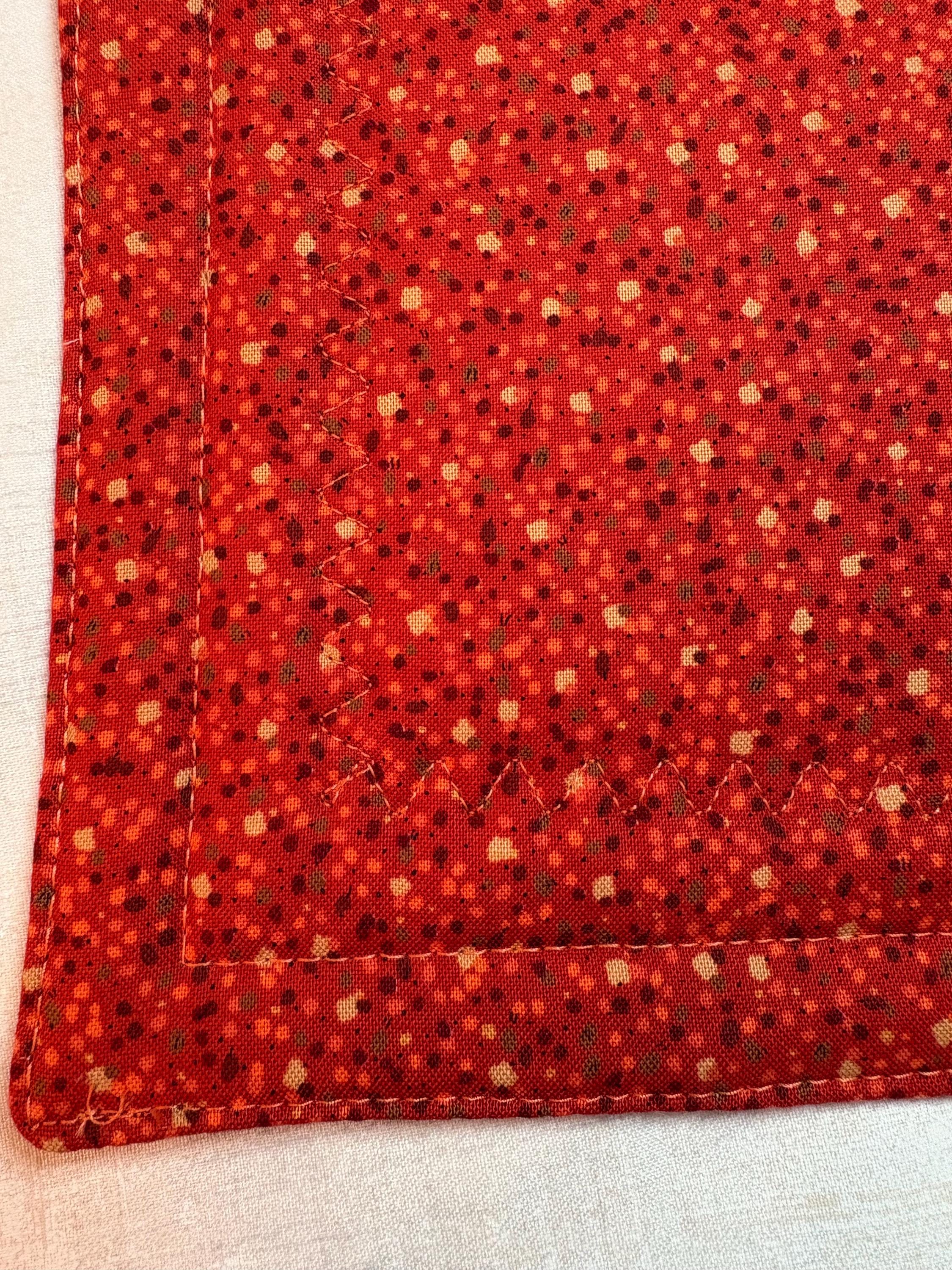 Single orange Fox potholder, 8” homemade quilted view 3
