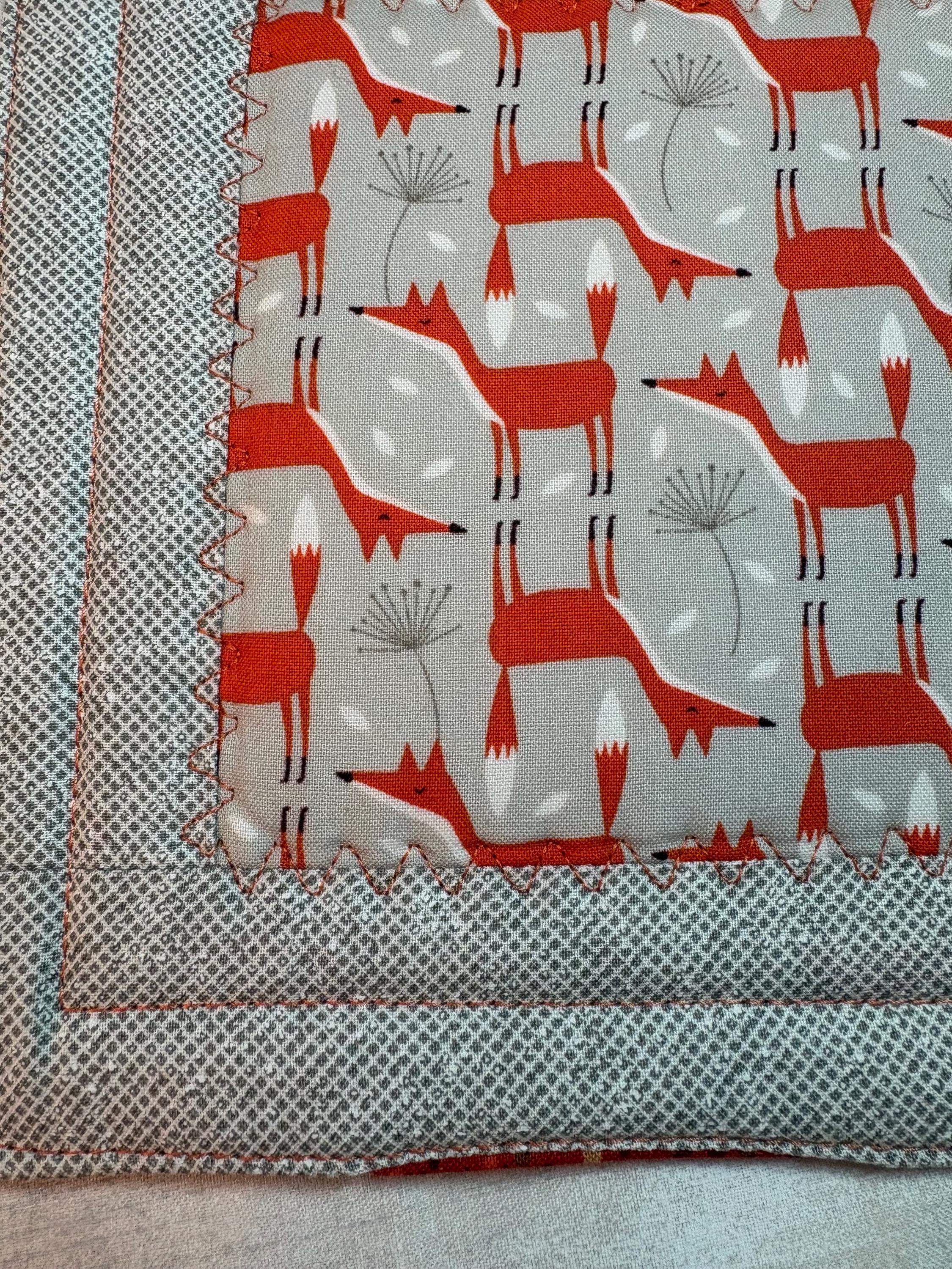 Single orange Fox potholder, 8” homemade quilted view 4