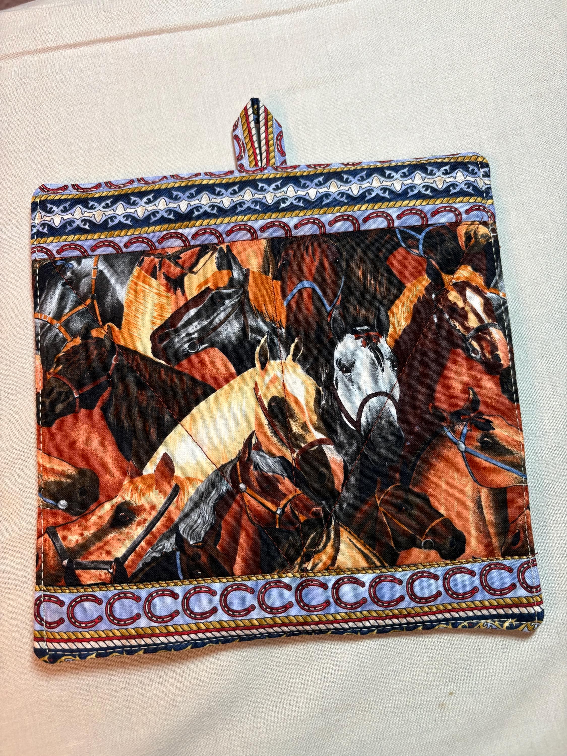 Single Horse Western potholder,8" homemade quilted