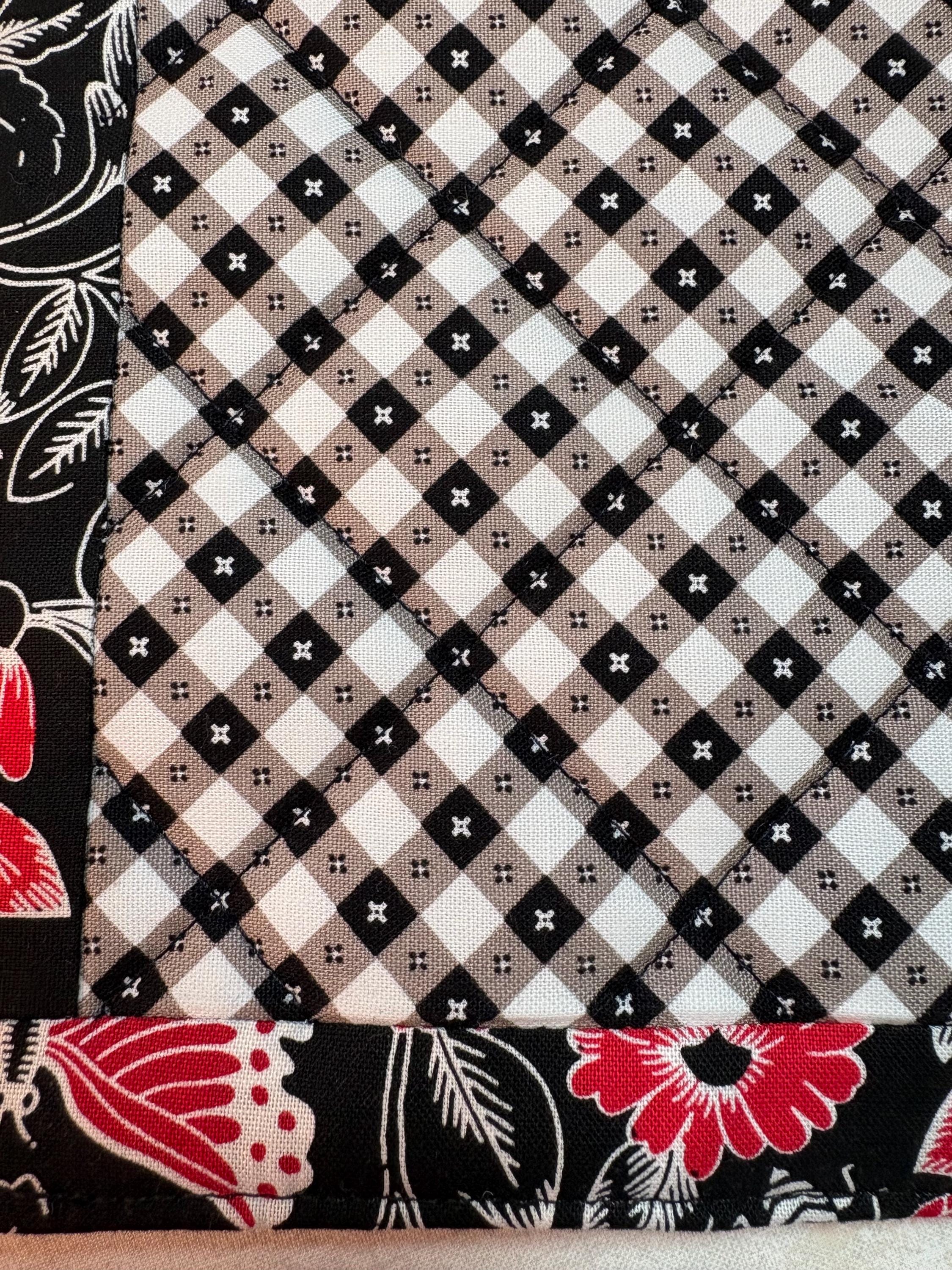 Large Single butterfly gingham red white black potholder, 8.75” homemade quilted view 3