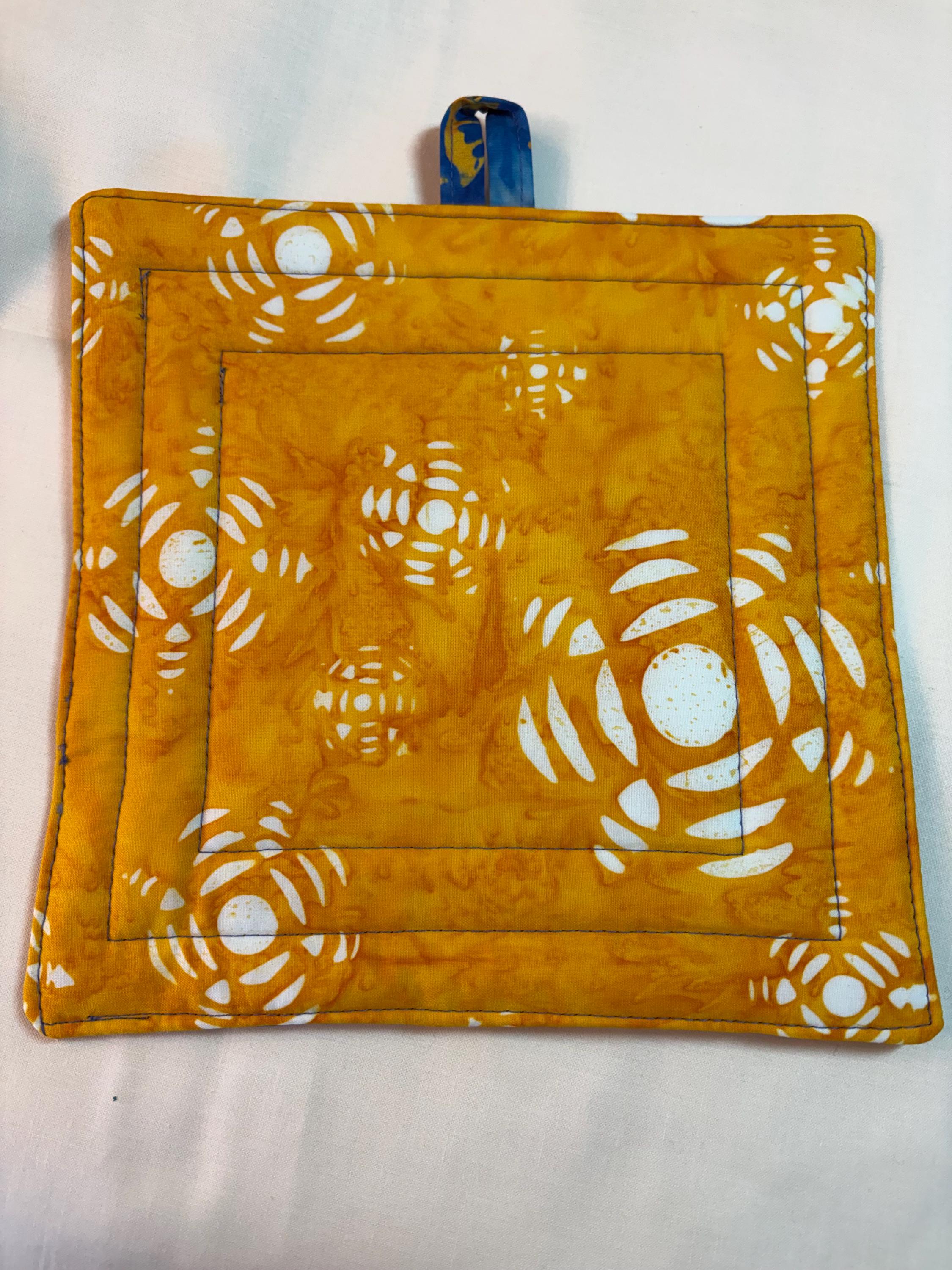 Pair batik tropical fish potholders, 8.25” homemade quilted Father’s Day gift view 2