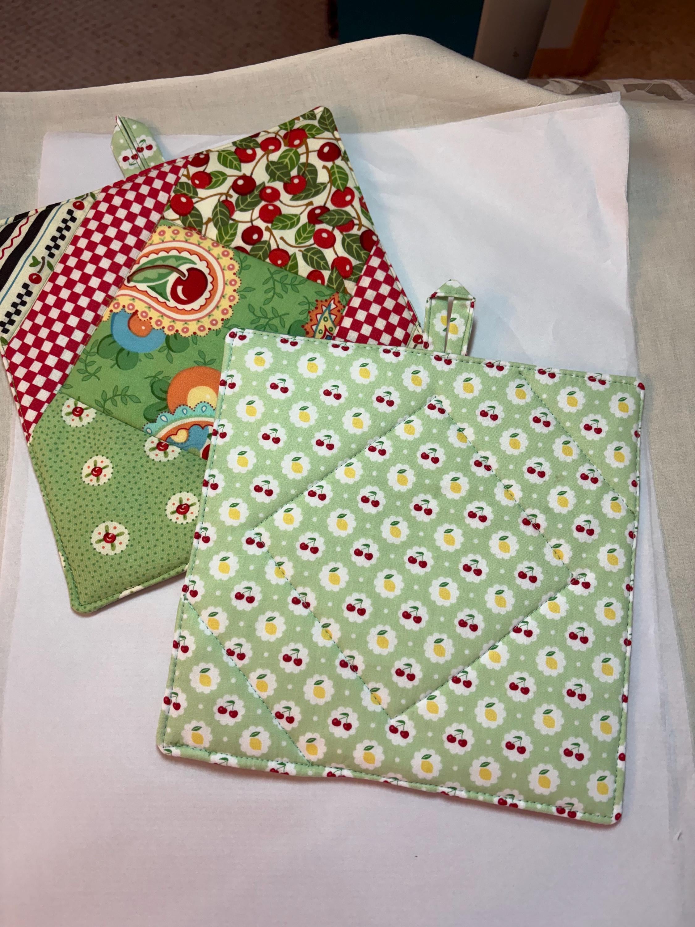 Pair (2) Mary Engelbreit potholders, 8” homemade quilted view 5
