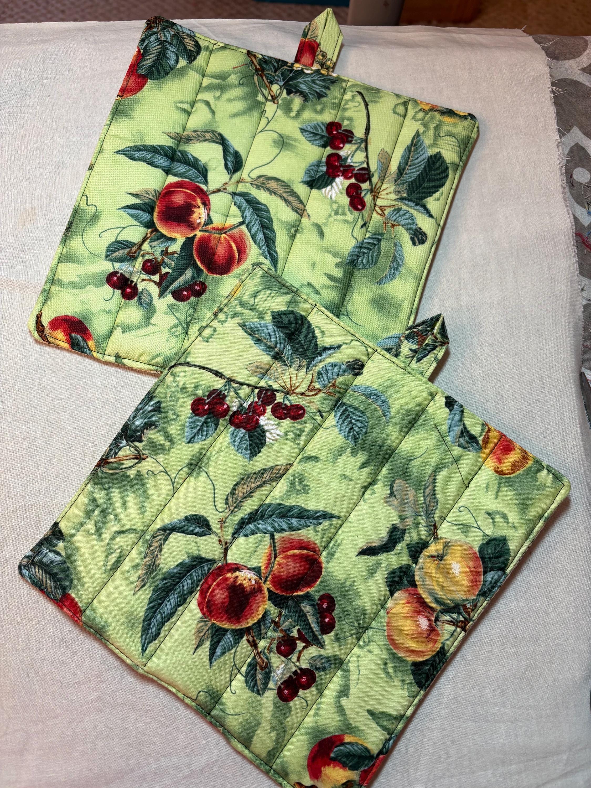 Kitchen Foodie Chef homemade gift Pair of fruit potholders, 8” quilted