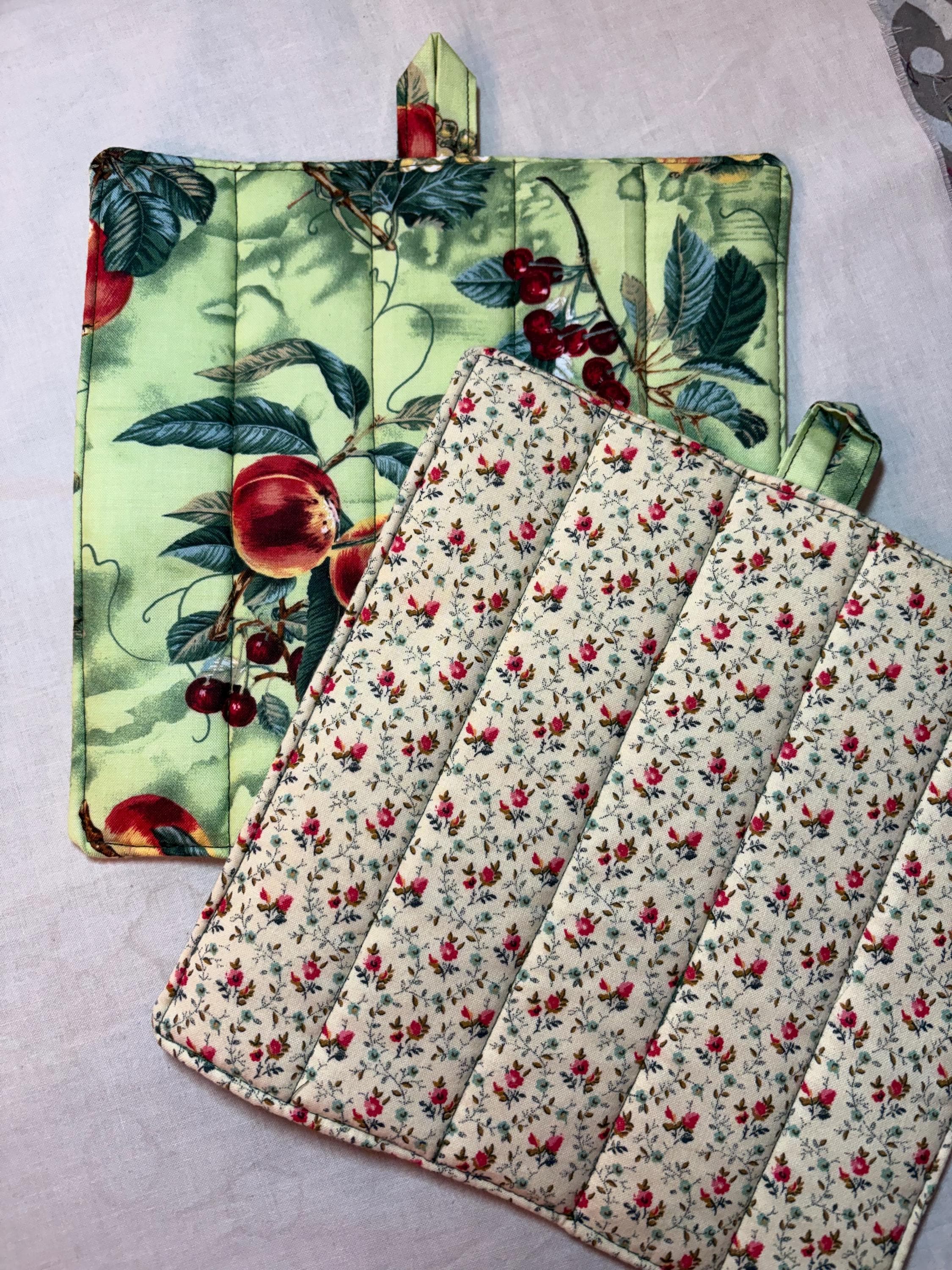 Kitchen Foodie Chef homemade gift Pair of fruit potholders, 8” quilted view 2