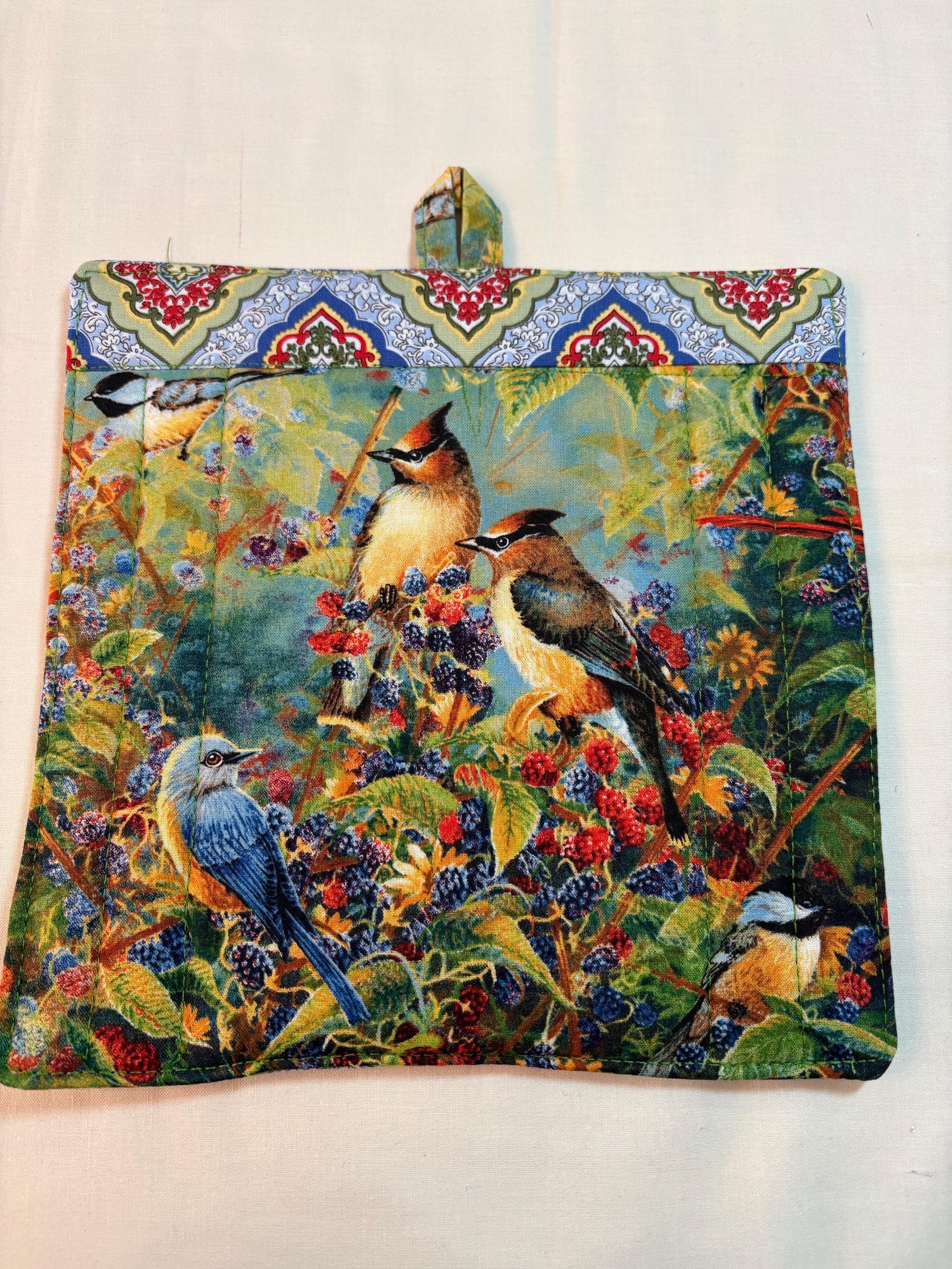 Single Bird potholder 8.25” homemade quilted gift