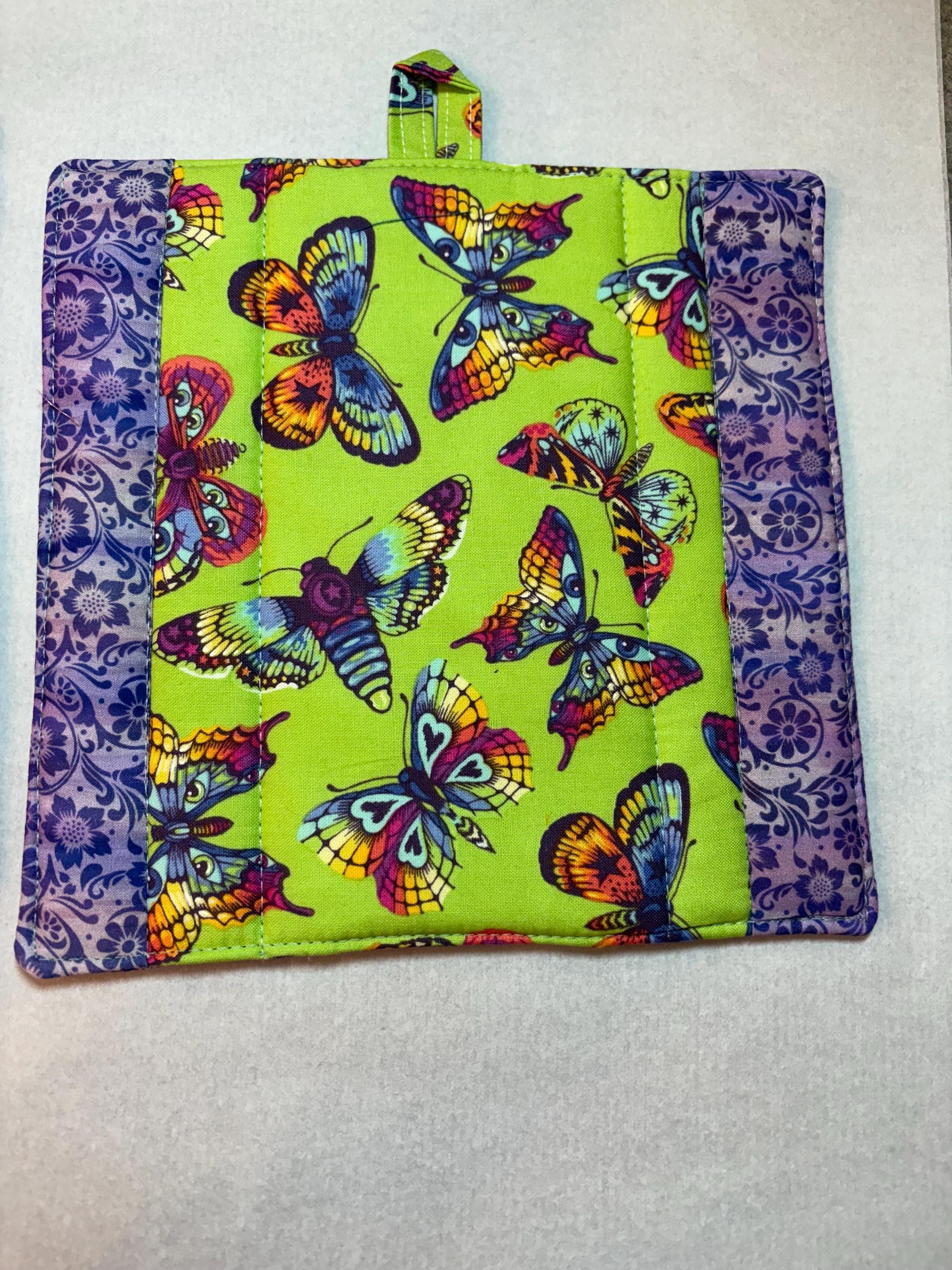 Pair butterfly potholders 8.25” homemade quilted gift view 2