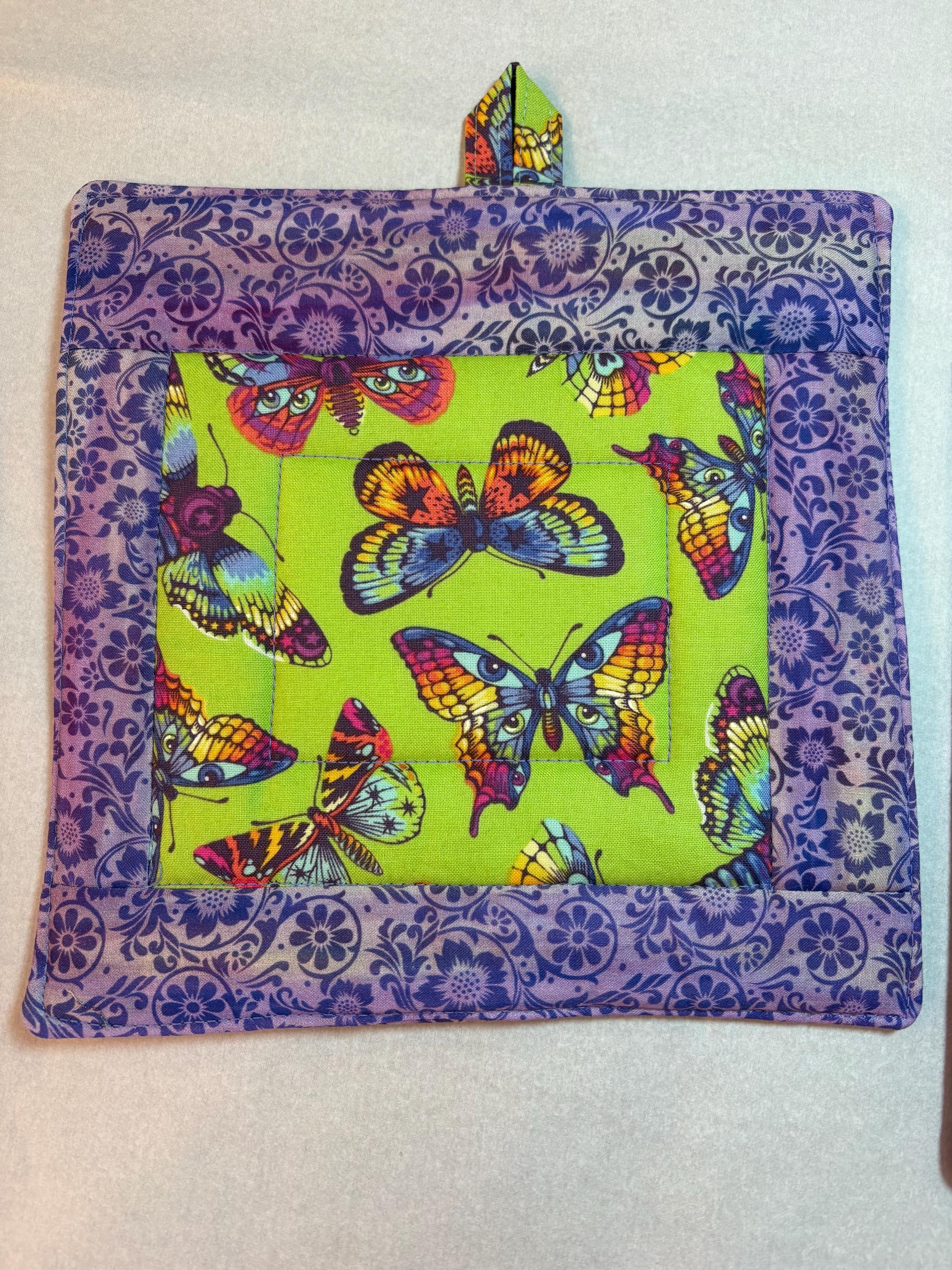 Pair butterfly potholders 8.25” homemade quilted gift view 4