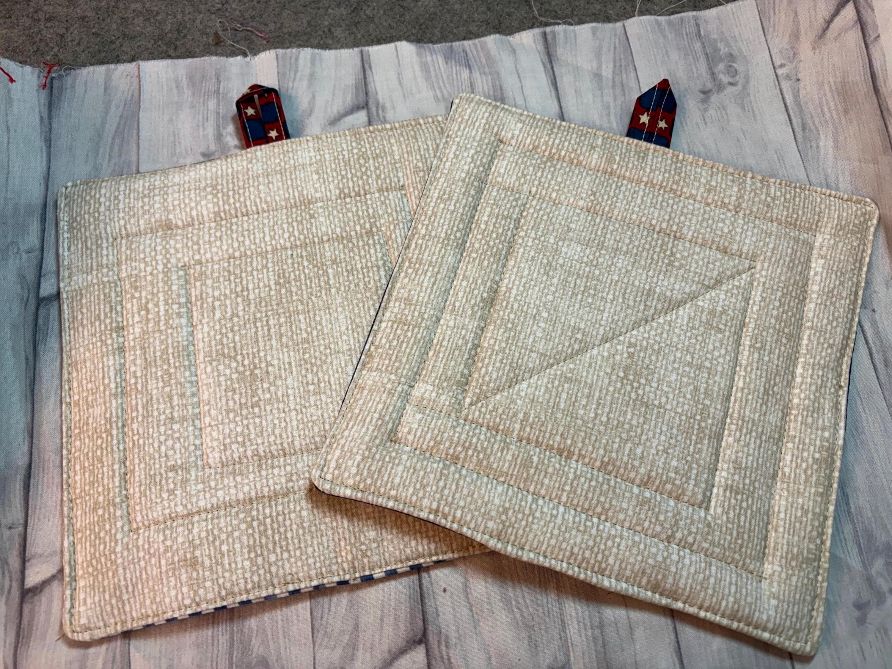 Patriotic fabric Scrappy potholders, 8” homemade quilted Pair (2) view 3