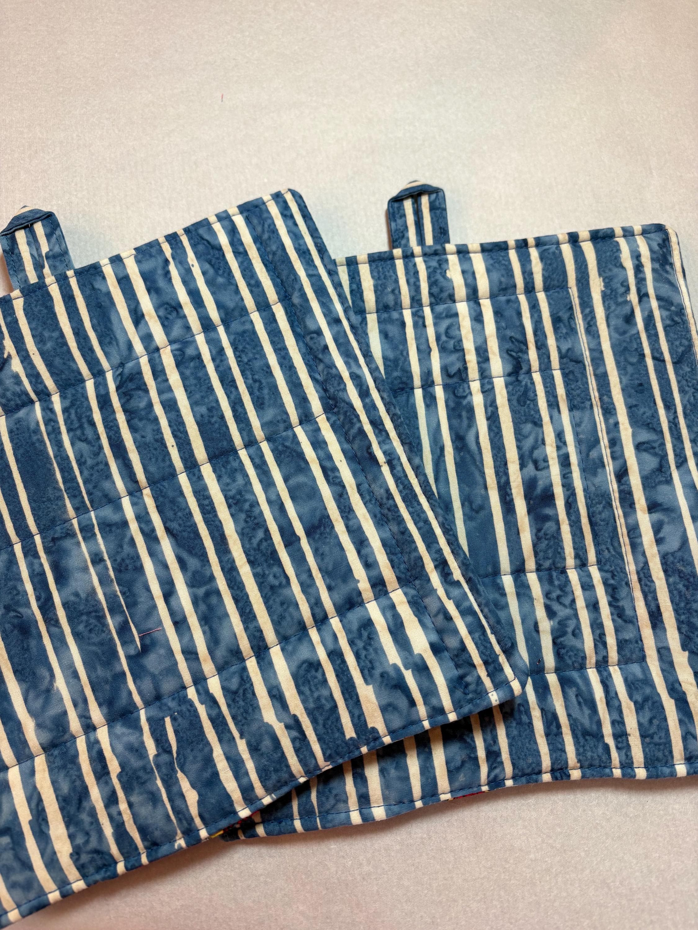 Pair modern meets vintage potholders, 8.25” homemade quilted gift view 2