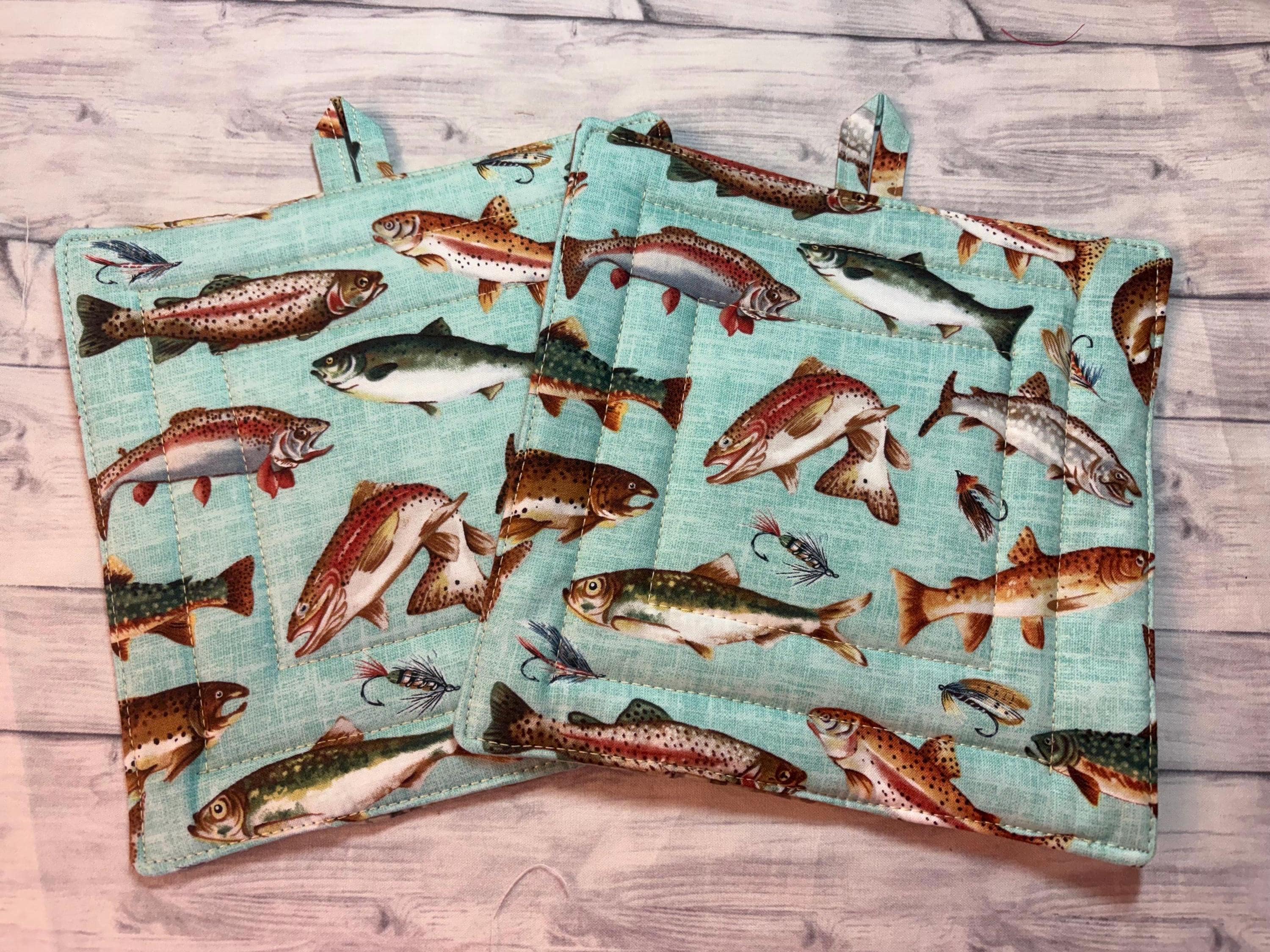 Pair fish potholder, 8” homemade quilted Father’s Day gift