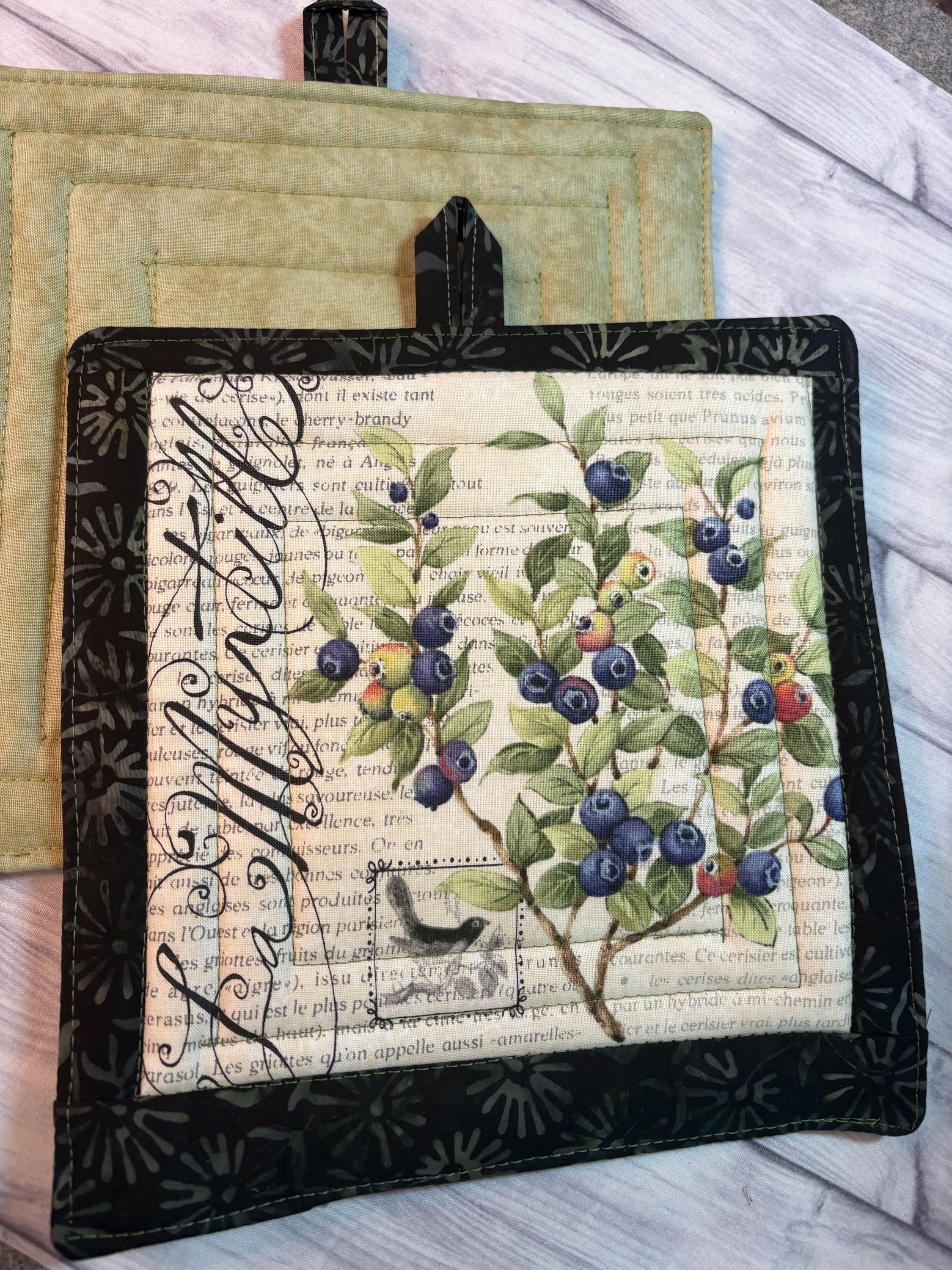 Single French Country fruit cherry Vintage style potholder, 8.25” homemade quilted view 6