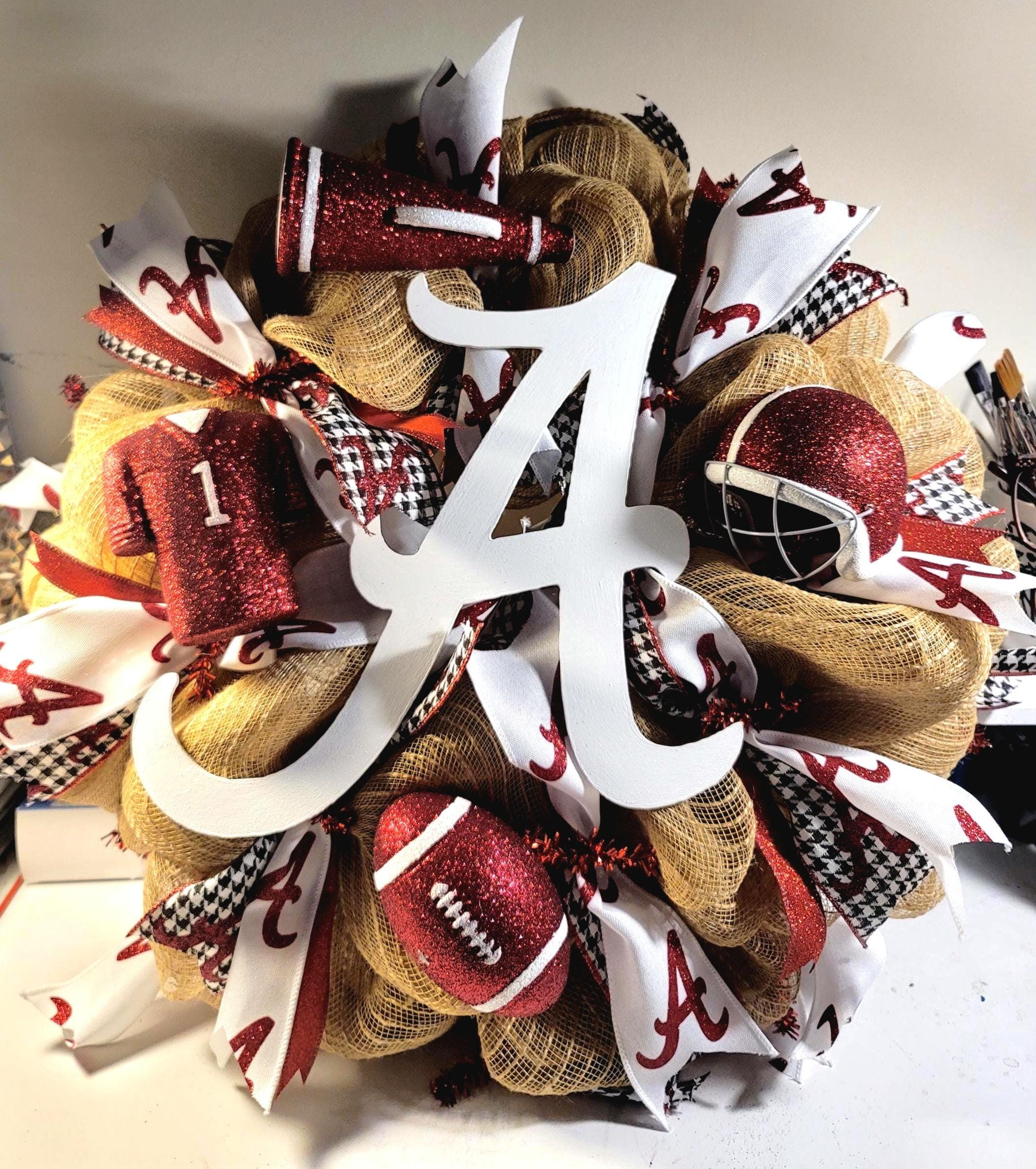 Alabama Crimson Tide Deco Mesh Wreath: Burlap & Houndstooth, view 2