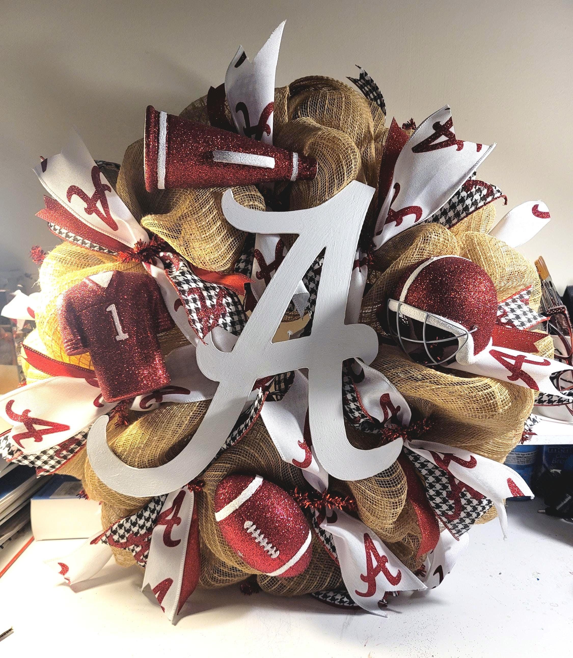 Alabama Crimson Tide Deco Mesh Wreath: Burlap & Houndstooth, view 3