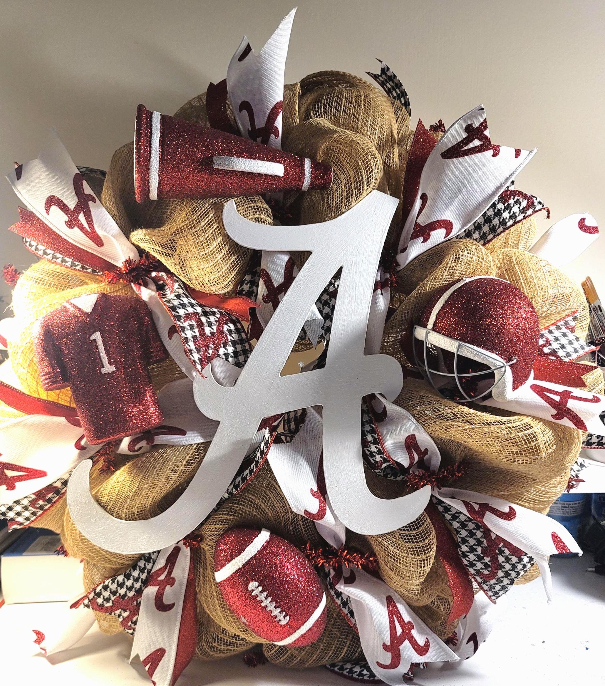 Alabama Crimson Tide Deco Mesh Wreath: Burlap & Houndstooth, view 4