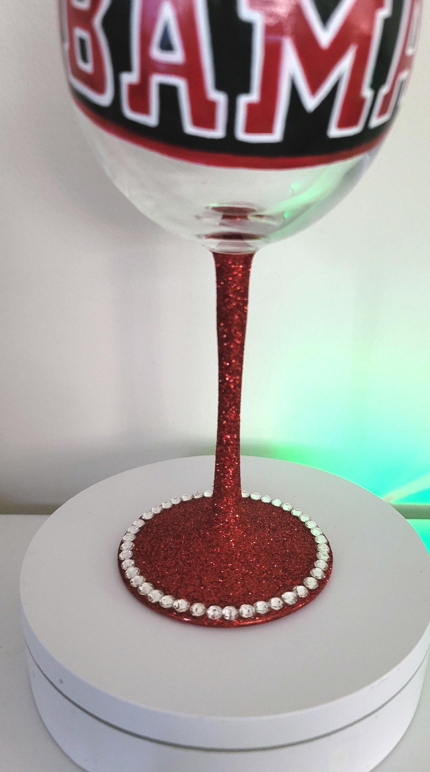 Alabama Crimson Tide Wine Glass, Hand Painted Glitter Stem, view 5