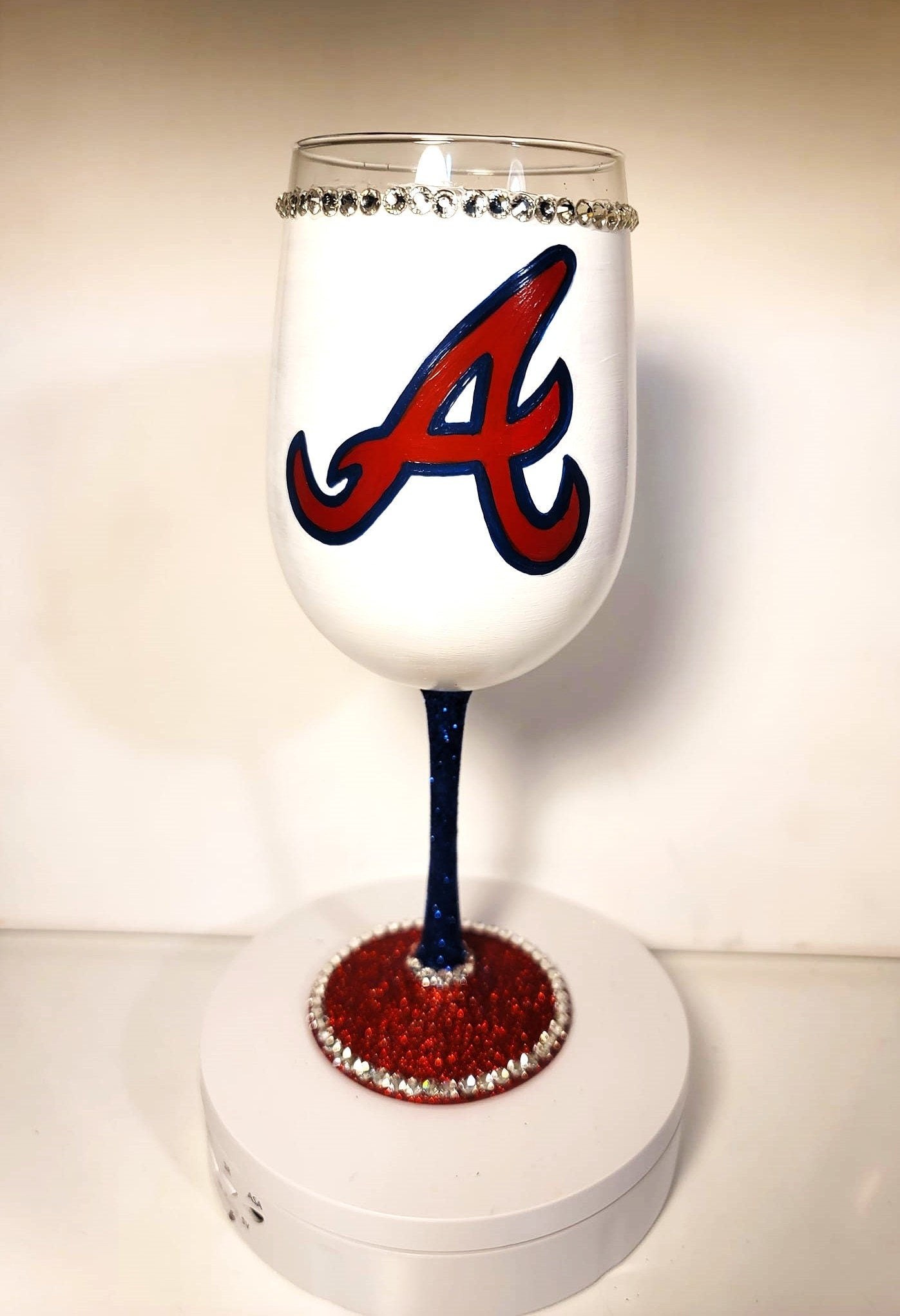 Atlanta Braves Hand-Painted Wine Glass with Rhinestone Bling, view 4