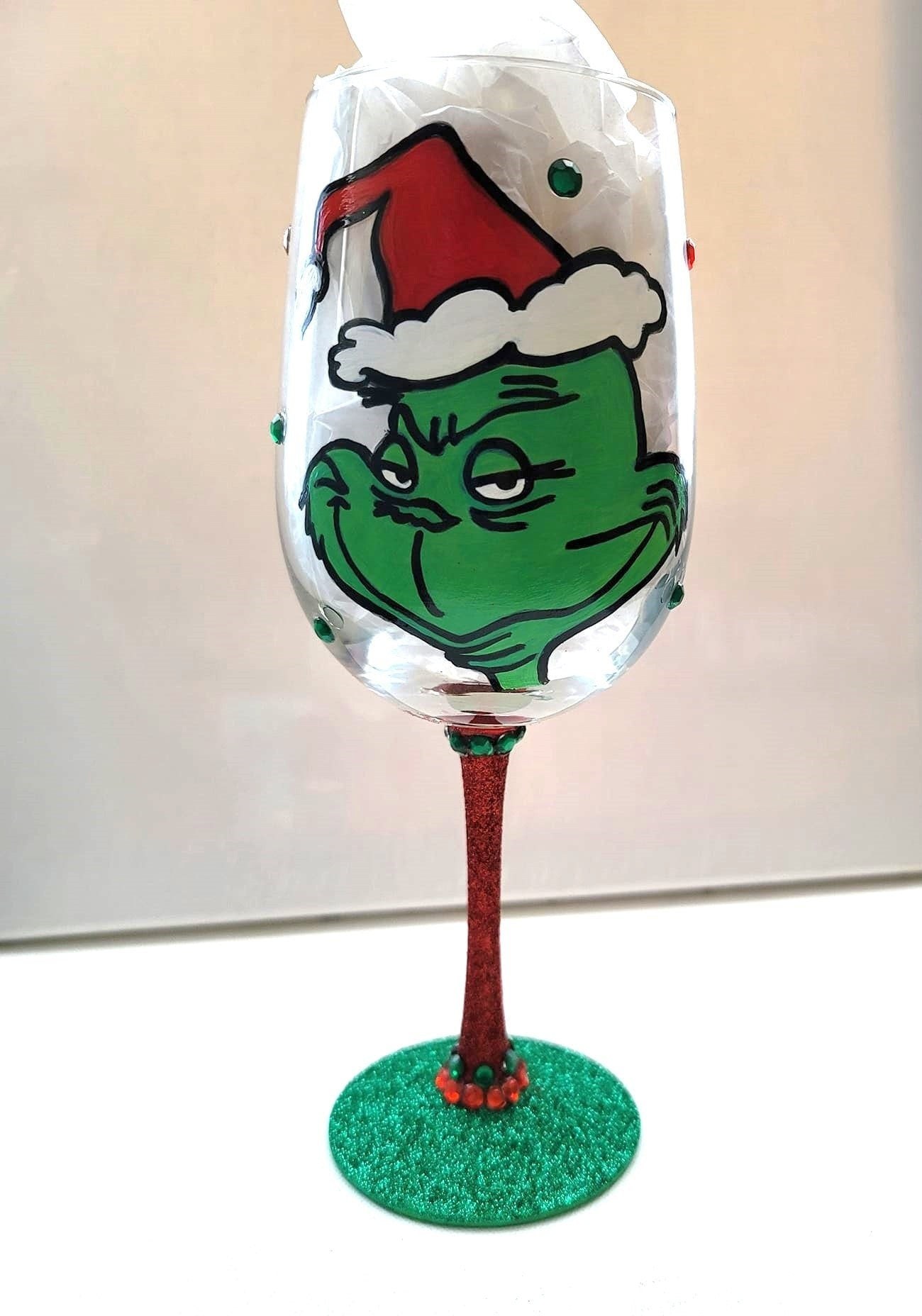 Grinch Christmas Hand Painted Wine Glass/Drink Up Grinches/Gift For Her/ Gift For Him/Christmas Gift/Party Hostess Gift