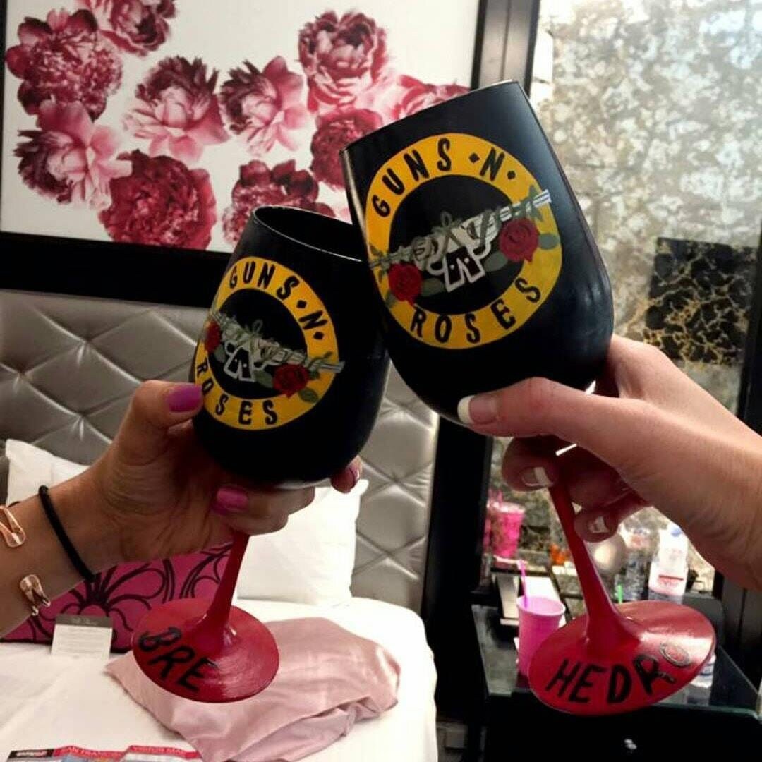 Guns N Roses Hand Painted Wine Glass, Customized GNR Gift
