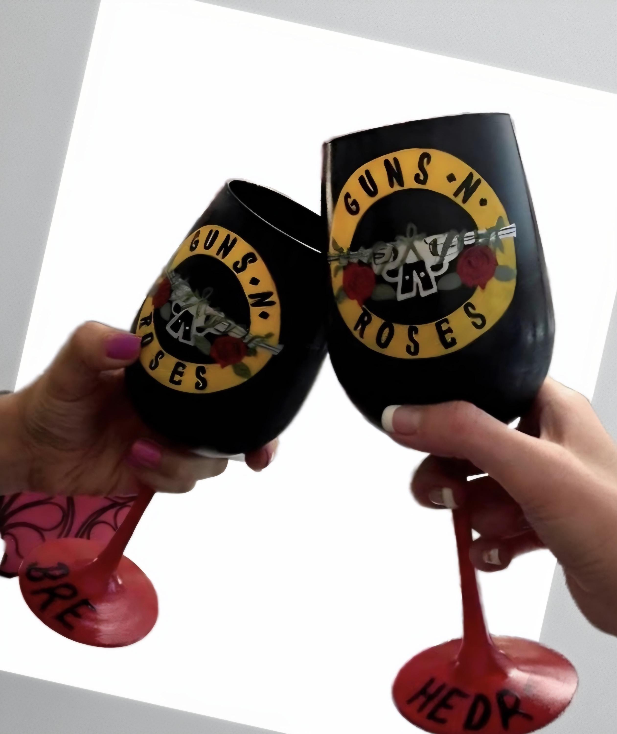 Guns N Roses Hand Painted Wine Glass, Customized GNR Gift, view 2