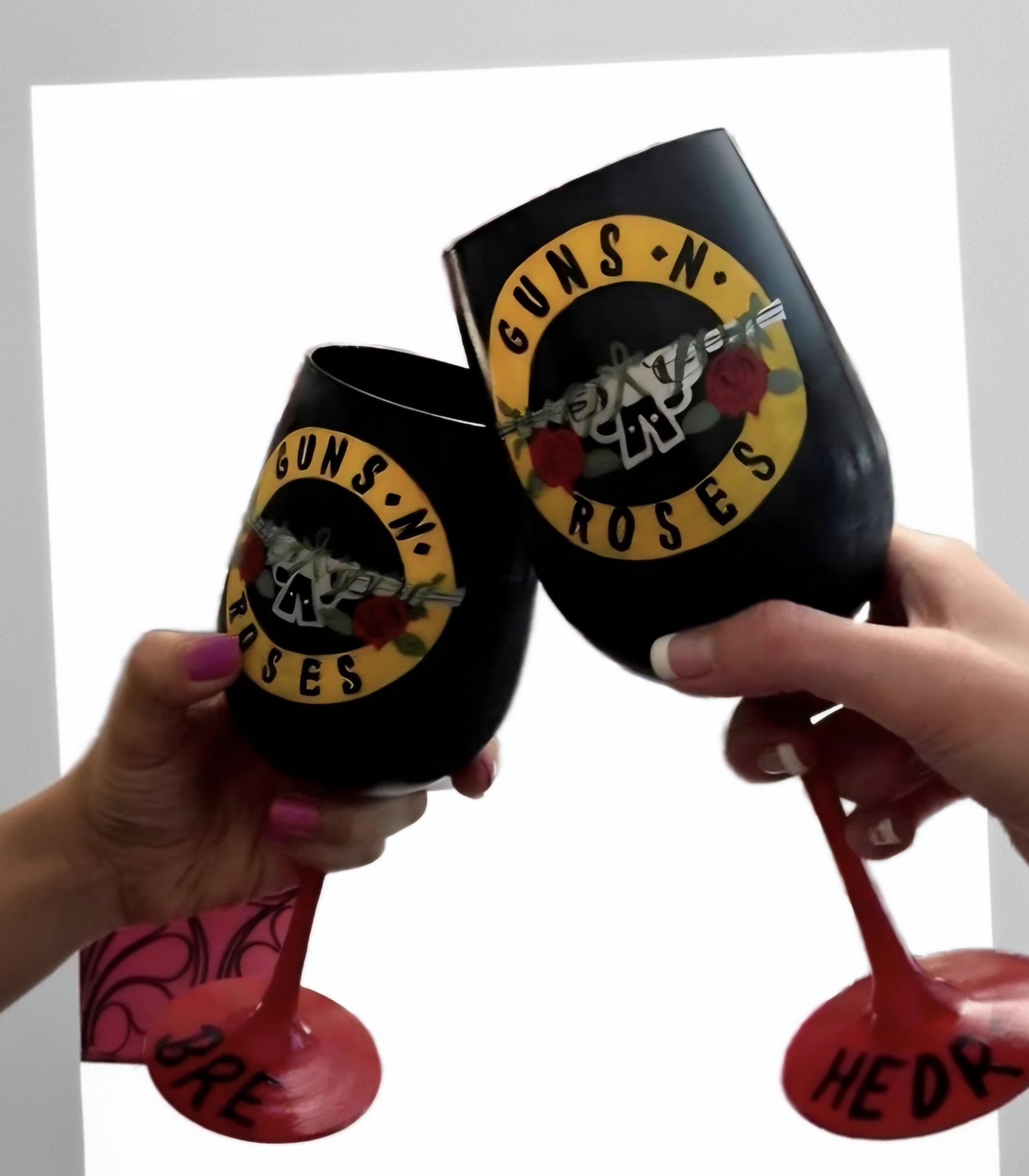 Guns N Roses Hand Painted Wine Glass, Customized GNR Gift, view 3