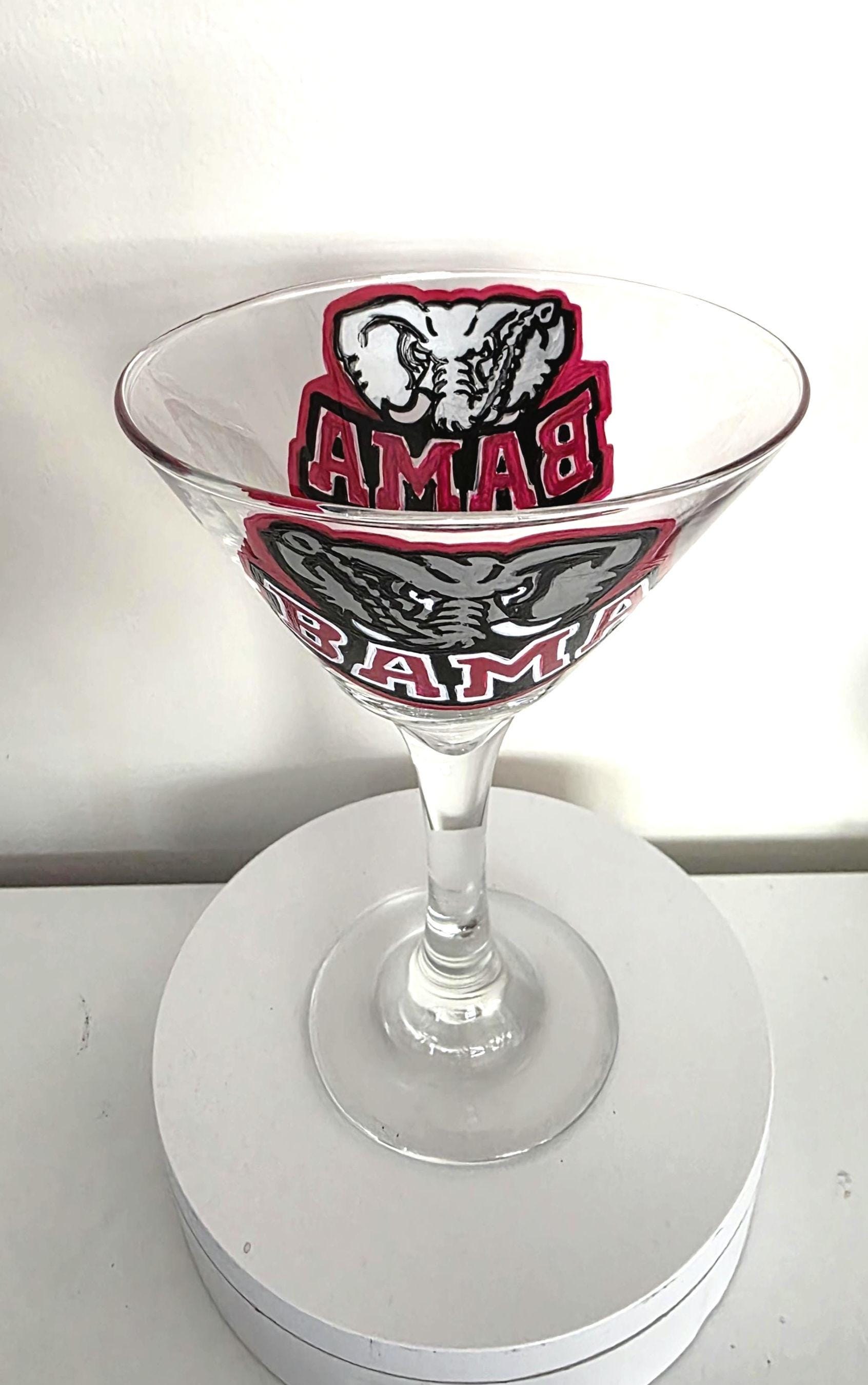 Hand Painted Alabama Crimson Tide Martini Glass, view 2