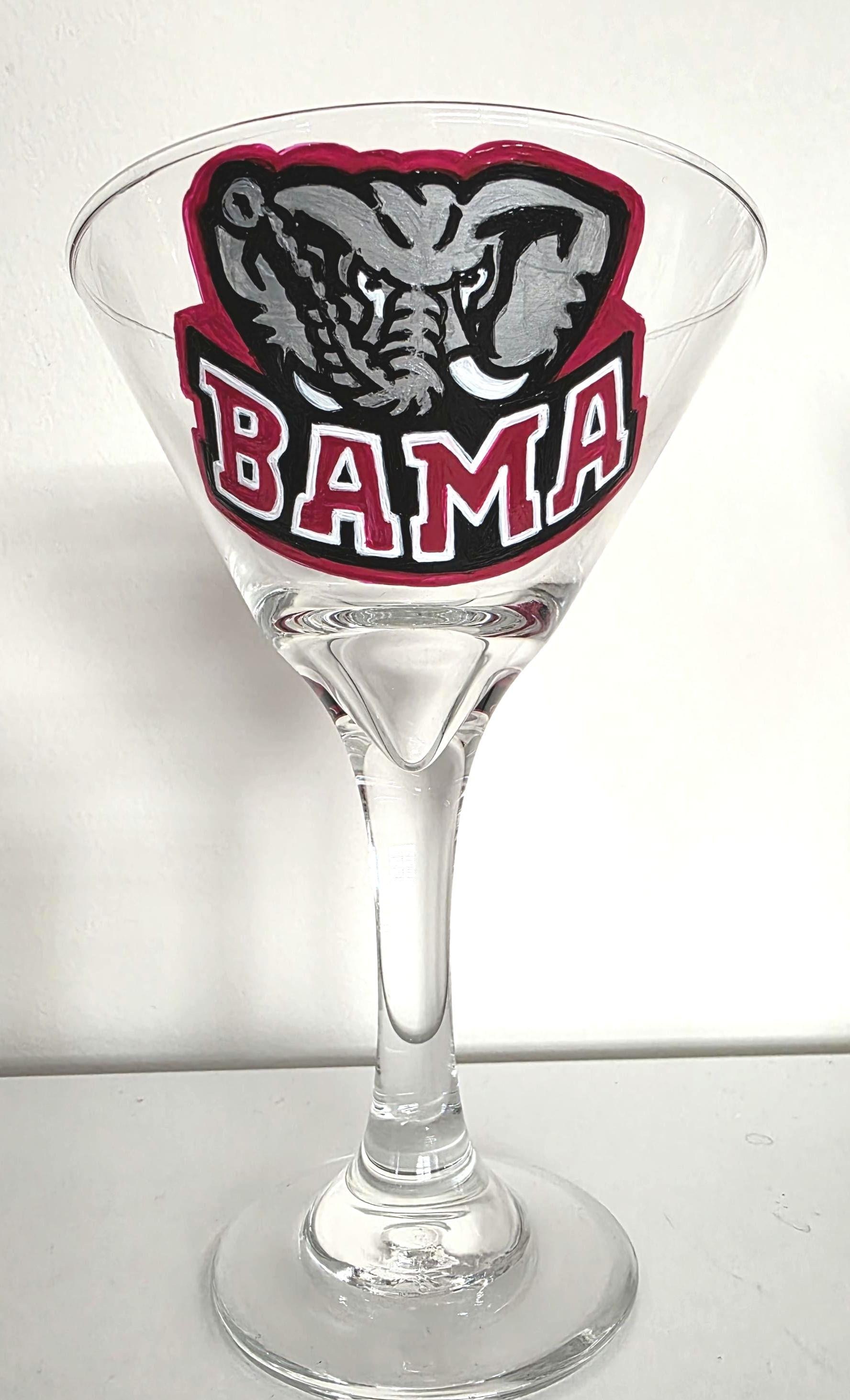 Hand Painted Alabama Crimson Tide Martini Glass, view 3
