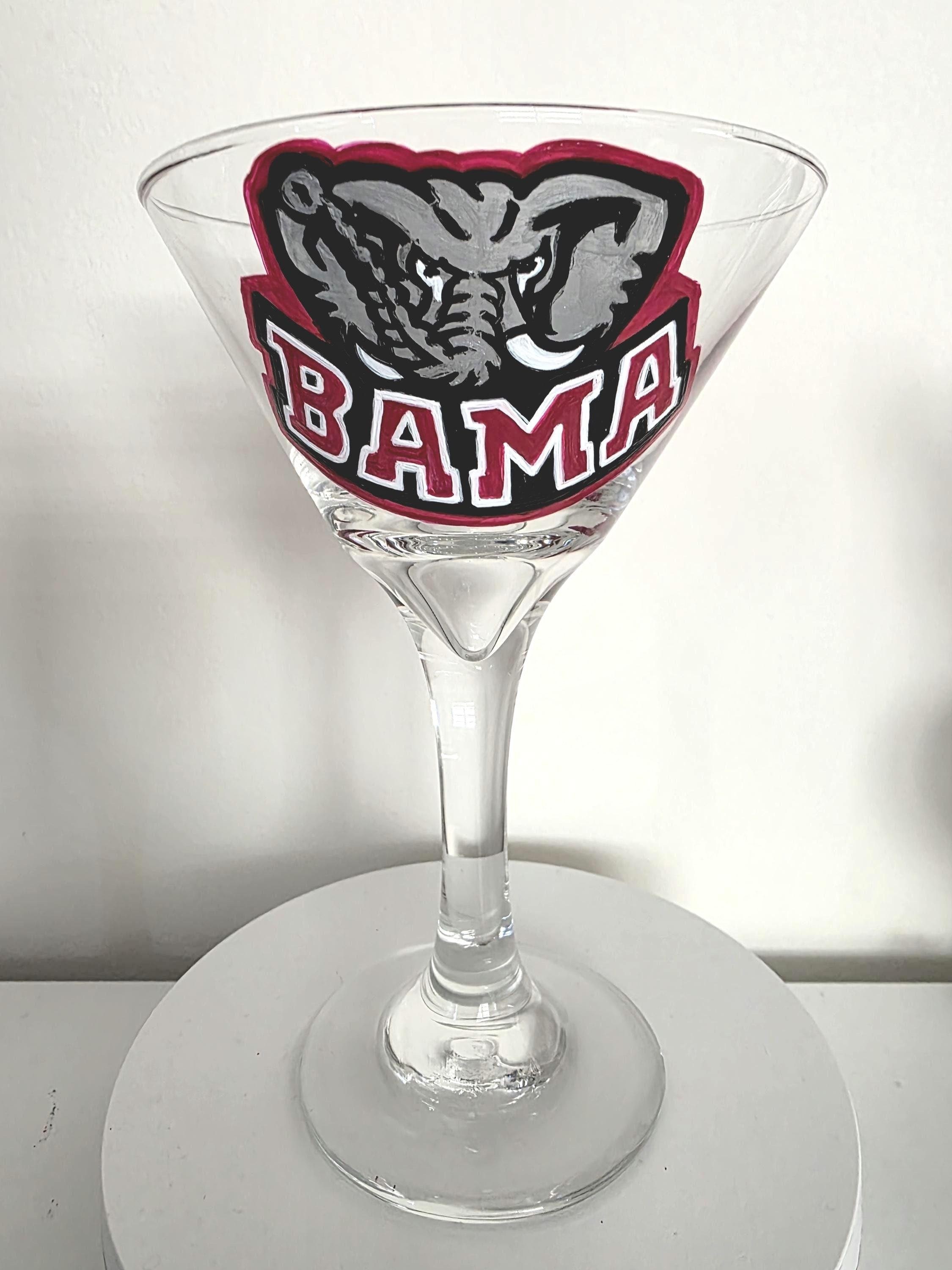 Hand Painted Alabama Crimson Tide Martini Glass, view 4