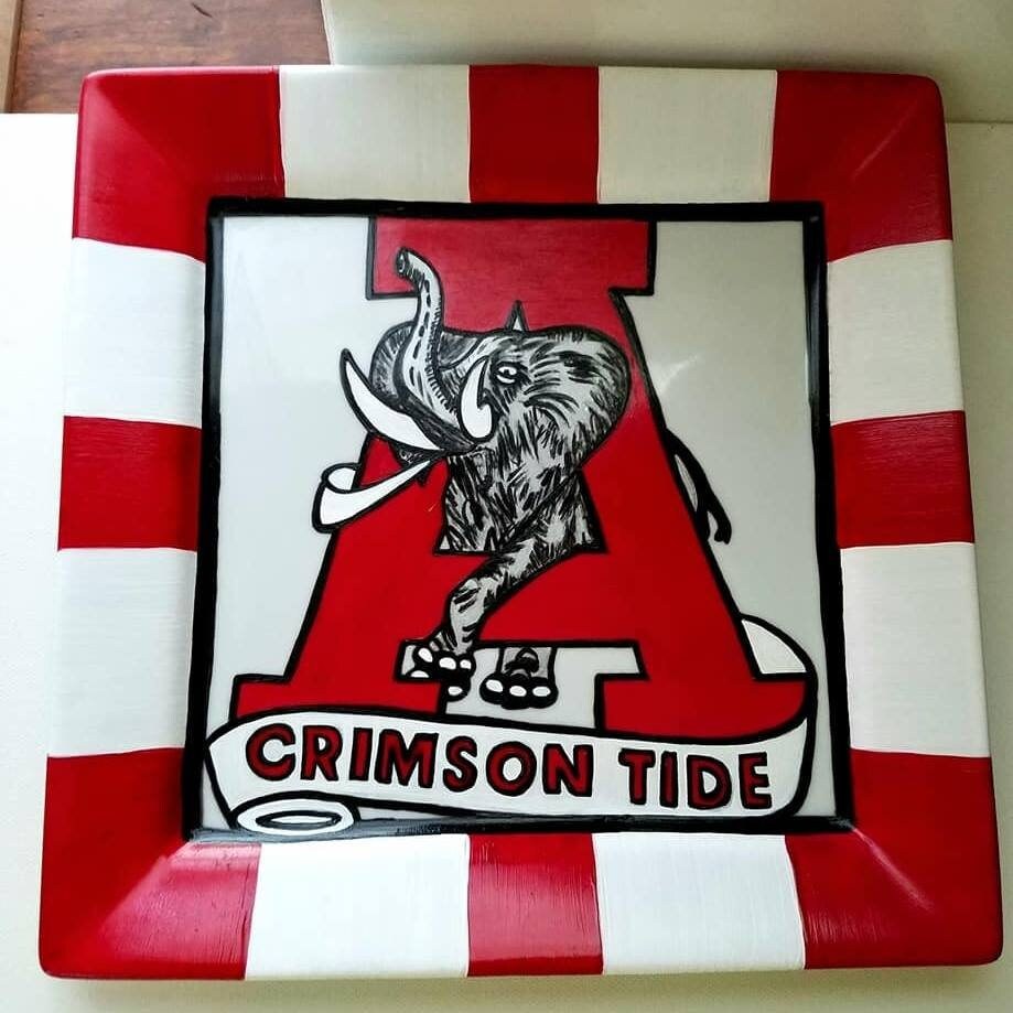 Hand Painted Alabama Crimson Tide Plate, Collegiate Decor