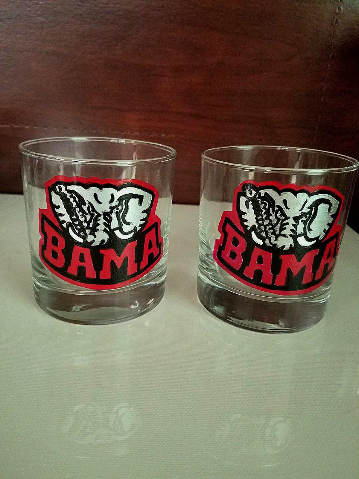 Hand Painted Alabama Crimson Tide Whiskey Glasses, Set of 4, view 2