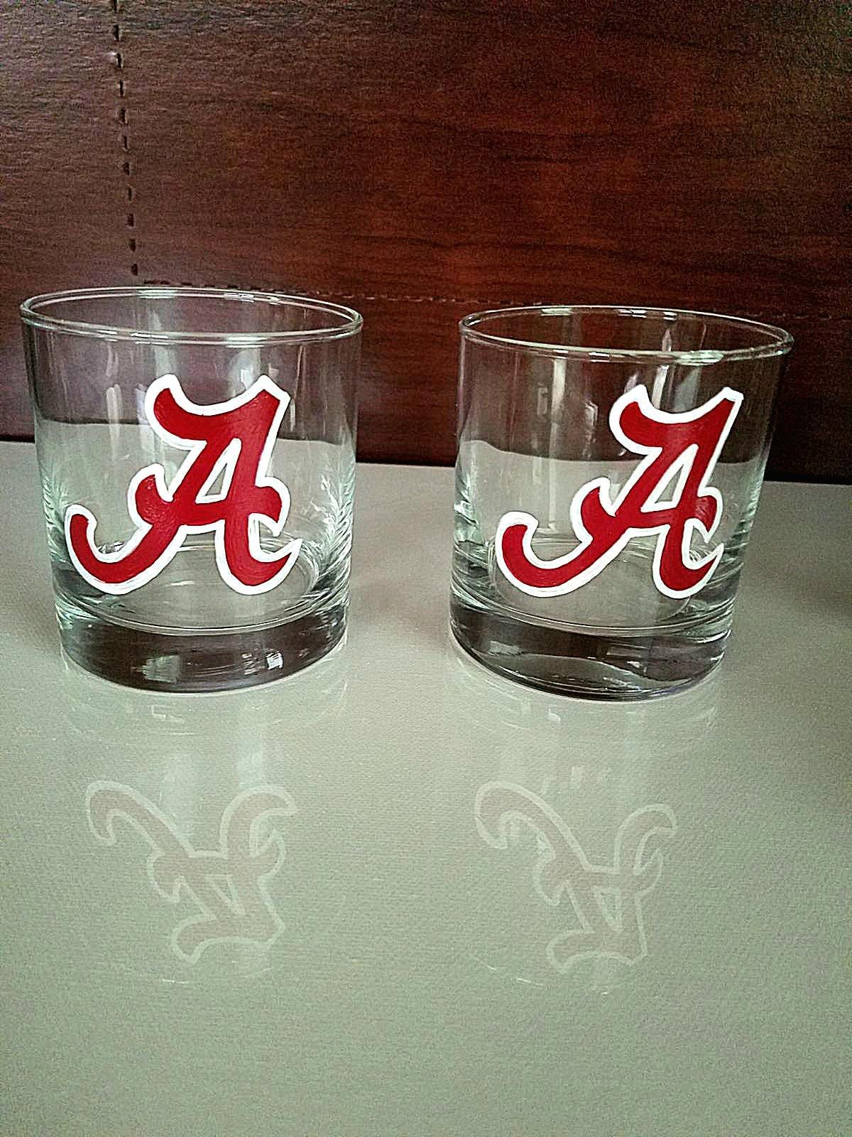 Hand Painted Alabama Crimson Tide Whiskey Glasses, Set of 4, view 3