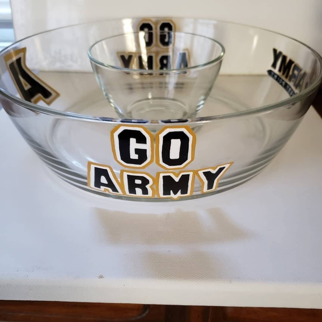 Hand Painted Army Glass Dip and Chip Bowl