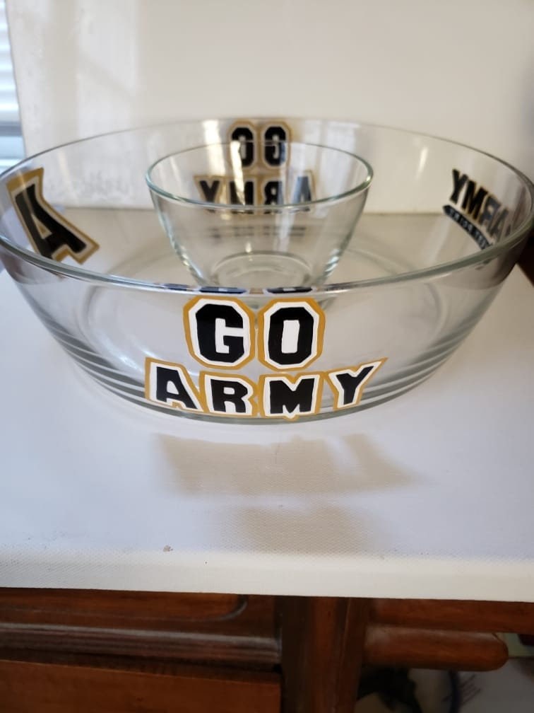 Hand Painted Army Glass Dip and Chip Bowl, view 5