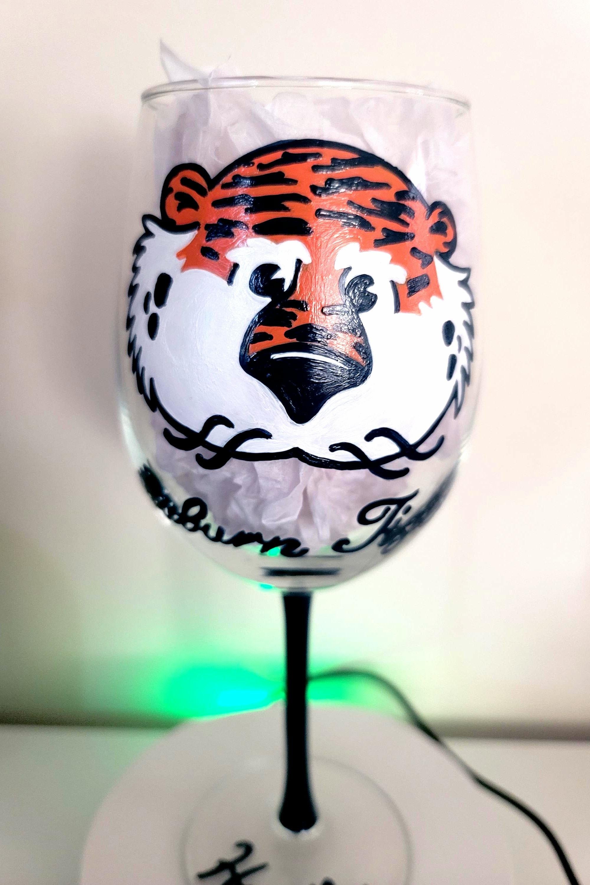 Hand Painted Aubie Wine Glass, College Graduation Gift