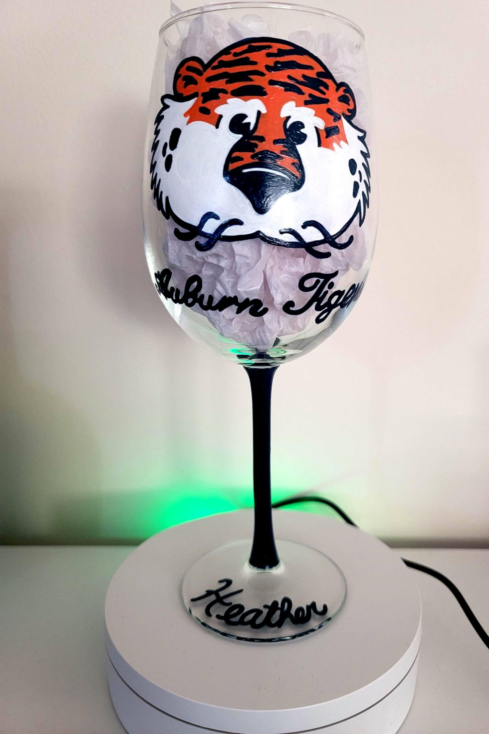 Hand Painted Aubie Wine Glass, College Graduation Gift, view 3