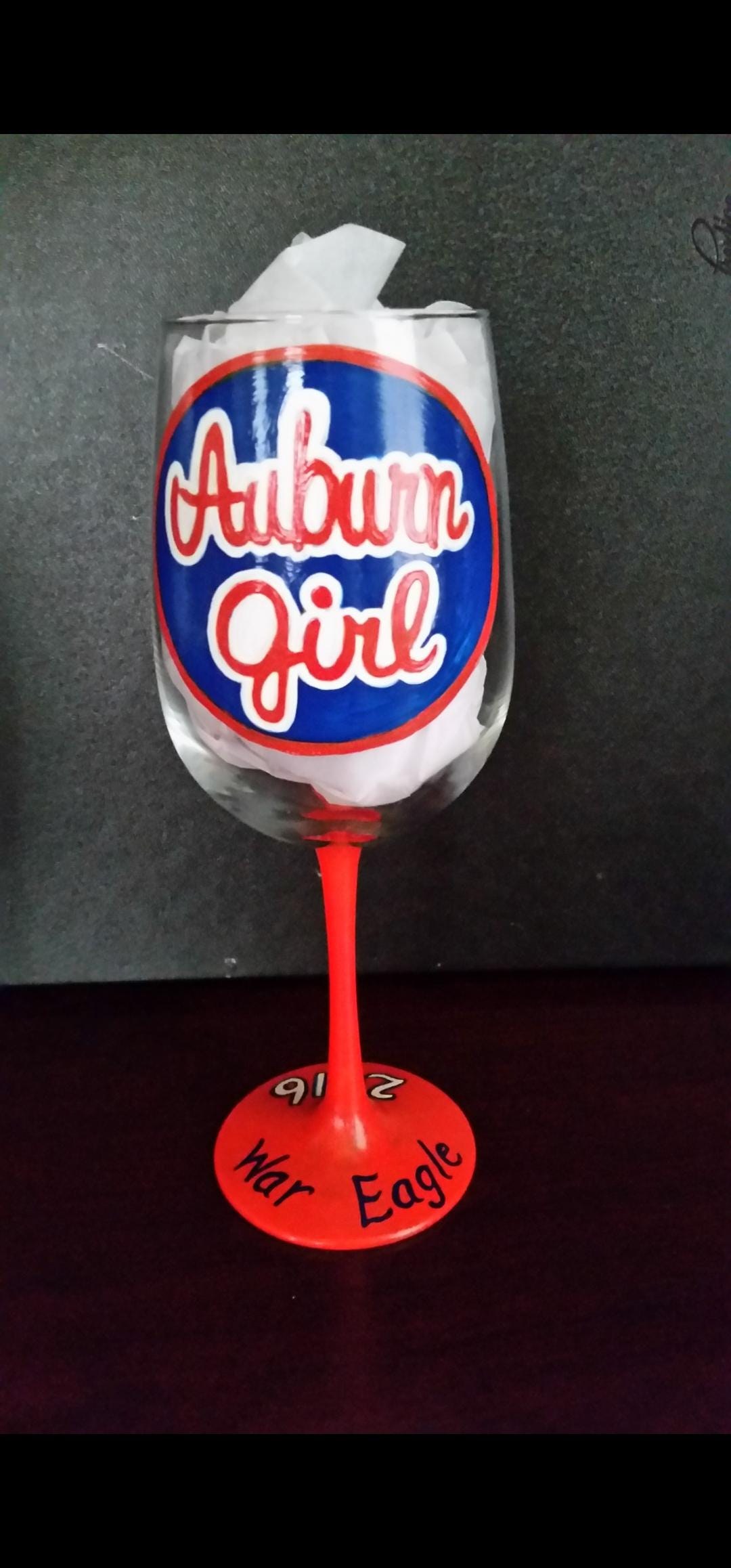 Hand Painted Aubie Wine Glass, College Graduation Gift, view 5