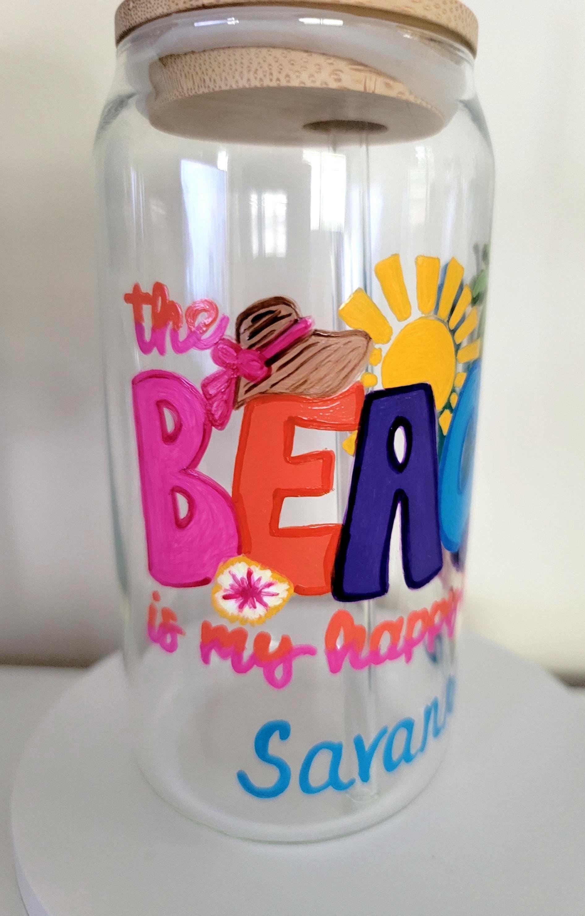 Hand Painted Beach Glass Tumbler with Bamboo Lid & Straw, 20 oz, view 2