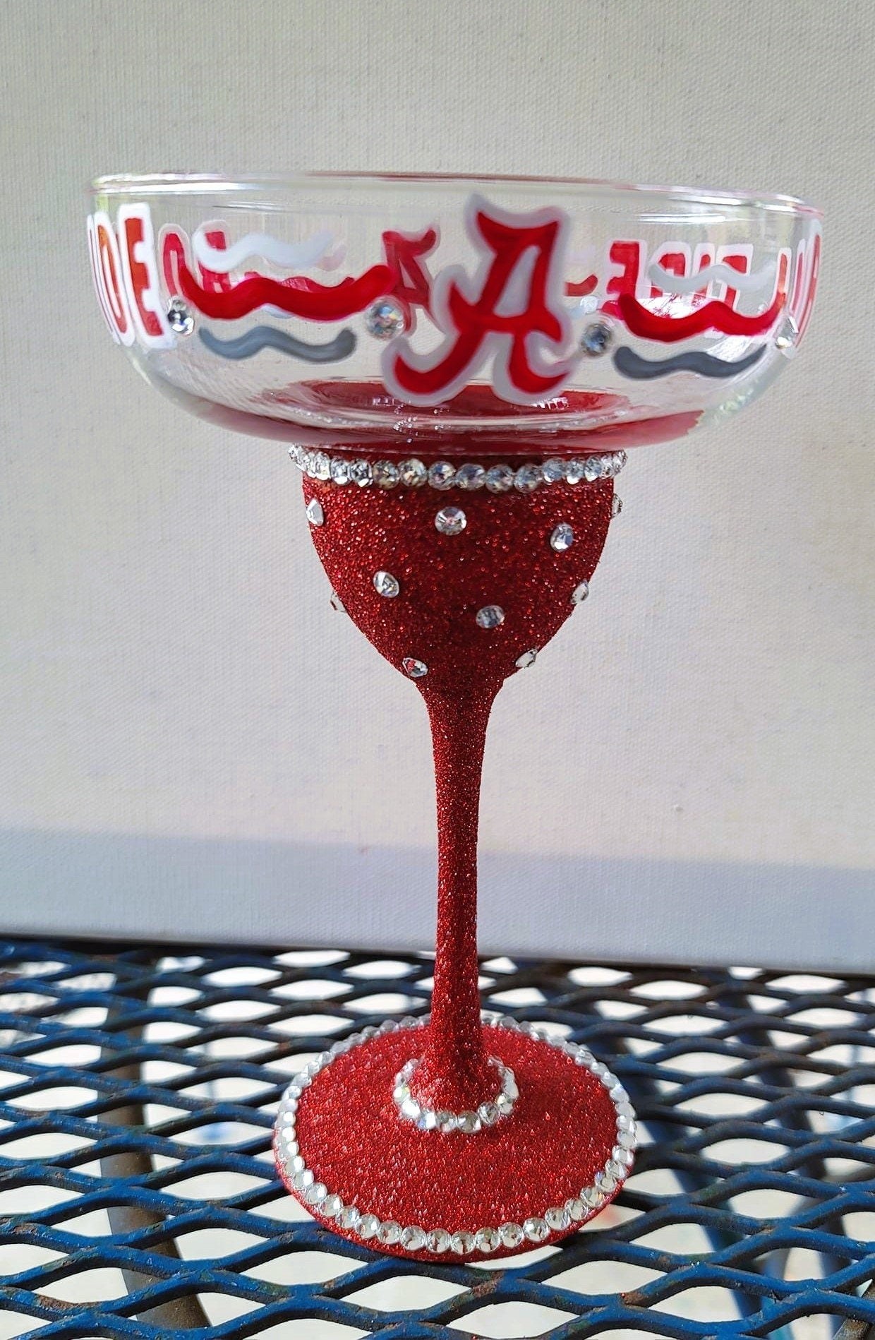 Hand Painted Bling Alabama Crimson Tide Margarita Glass