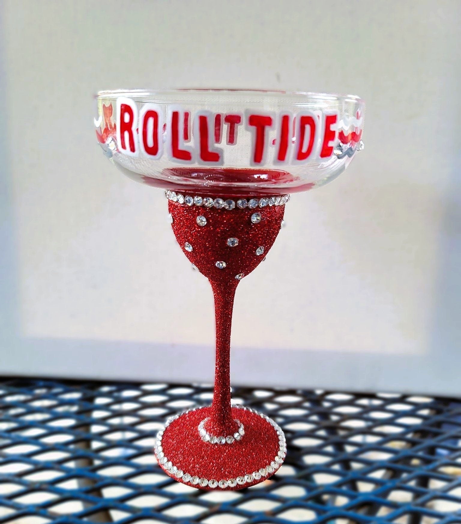 Hand Painted Bling Alabama Crimson Tide Margarita Glass, view 2